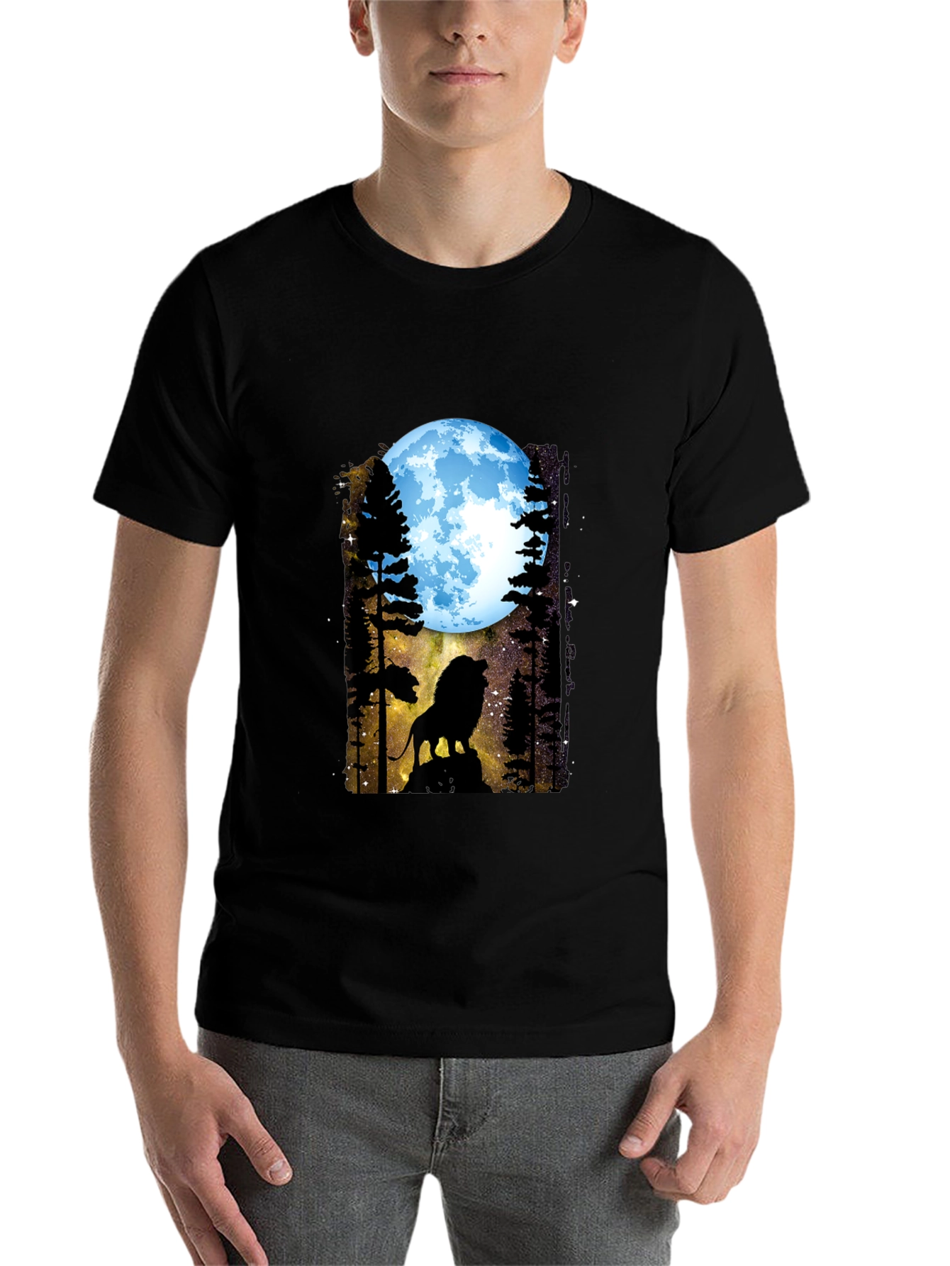 Black Lion Moon T-Shirt - Black Graphic Tee view 7