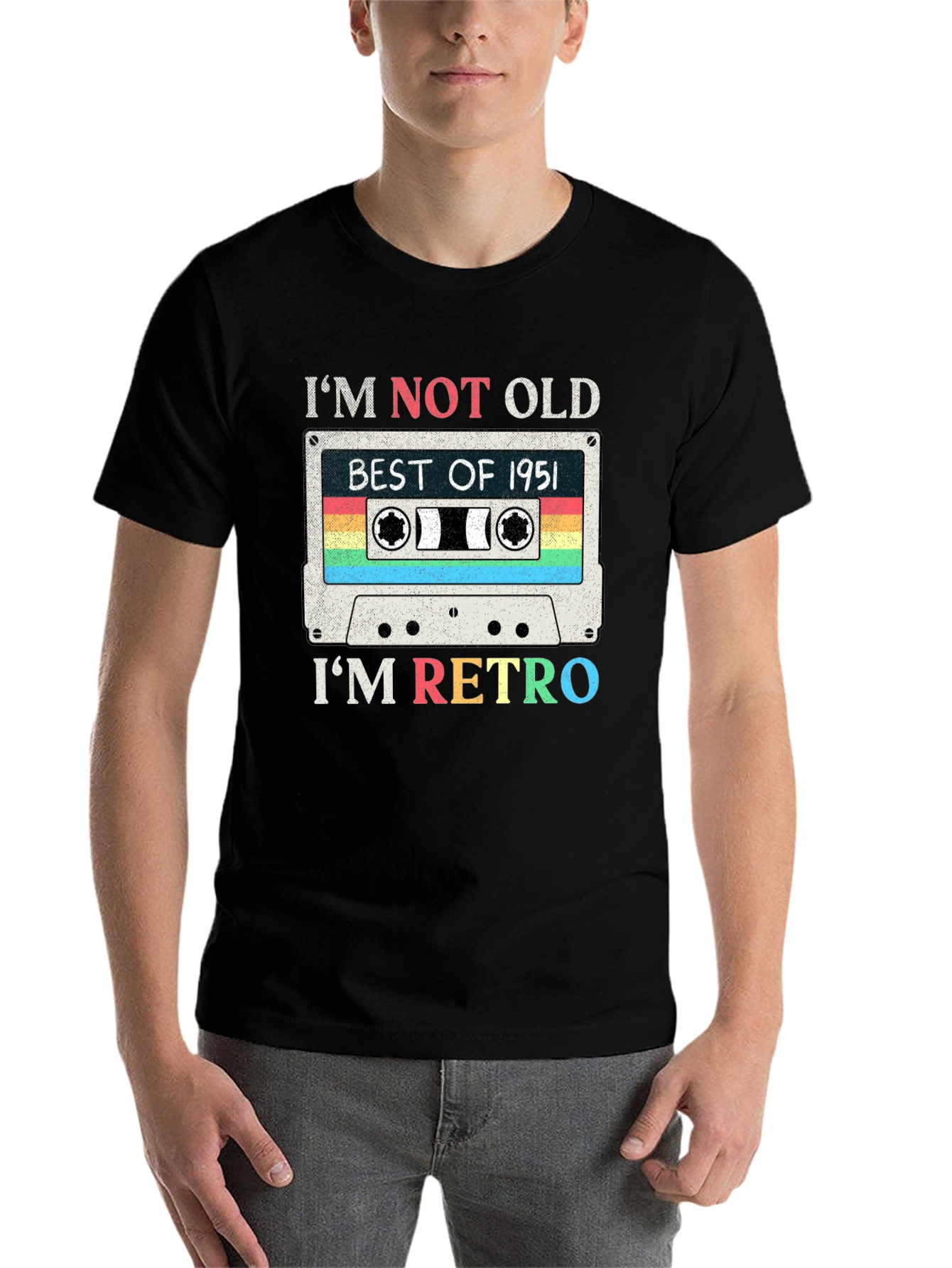 Black Retro Cassette Tape 1951 Birthday T-Shirt view 7