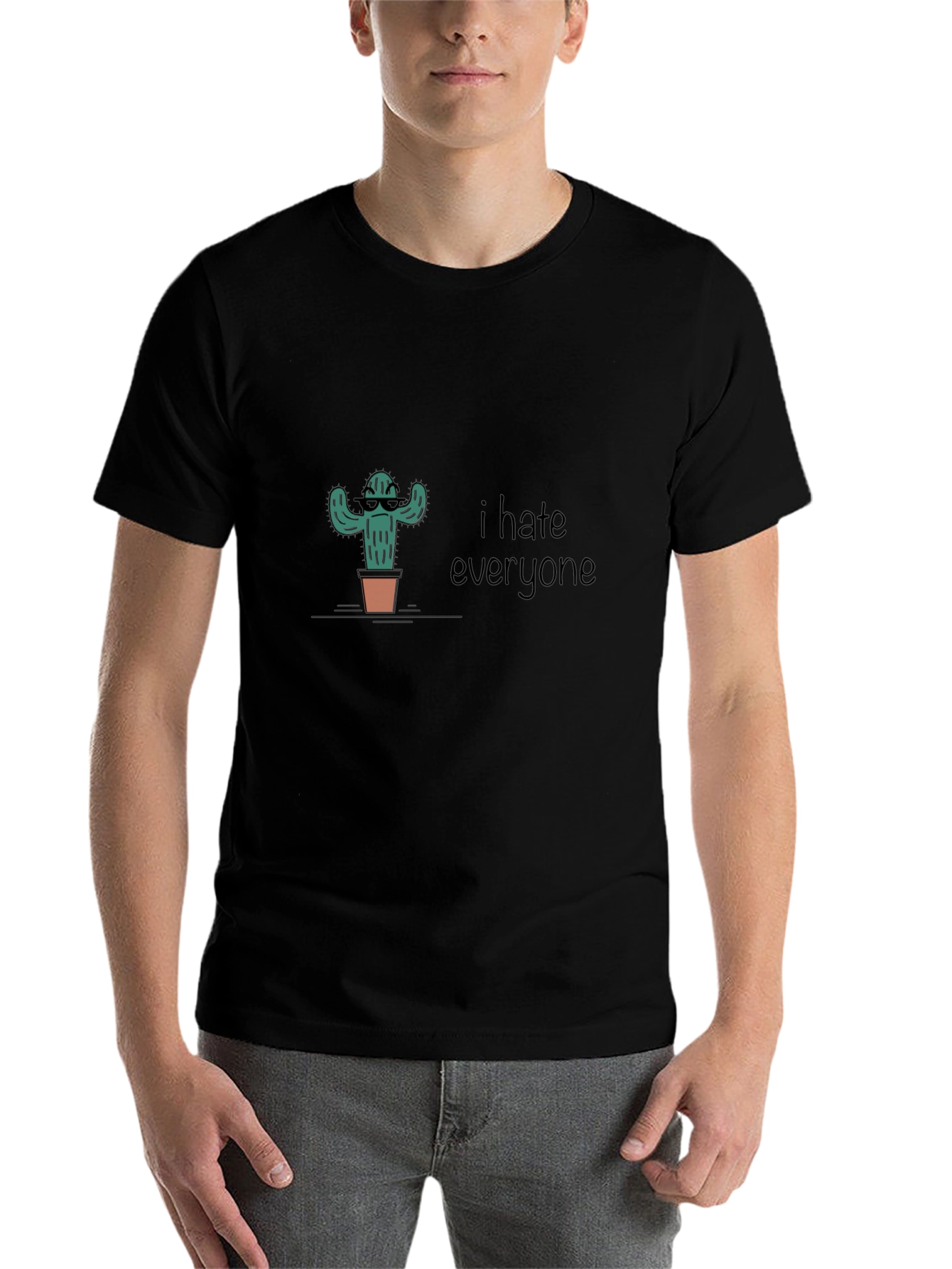 Black I Hate Everyone Cactus Graphic T-Shirt view 7