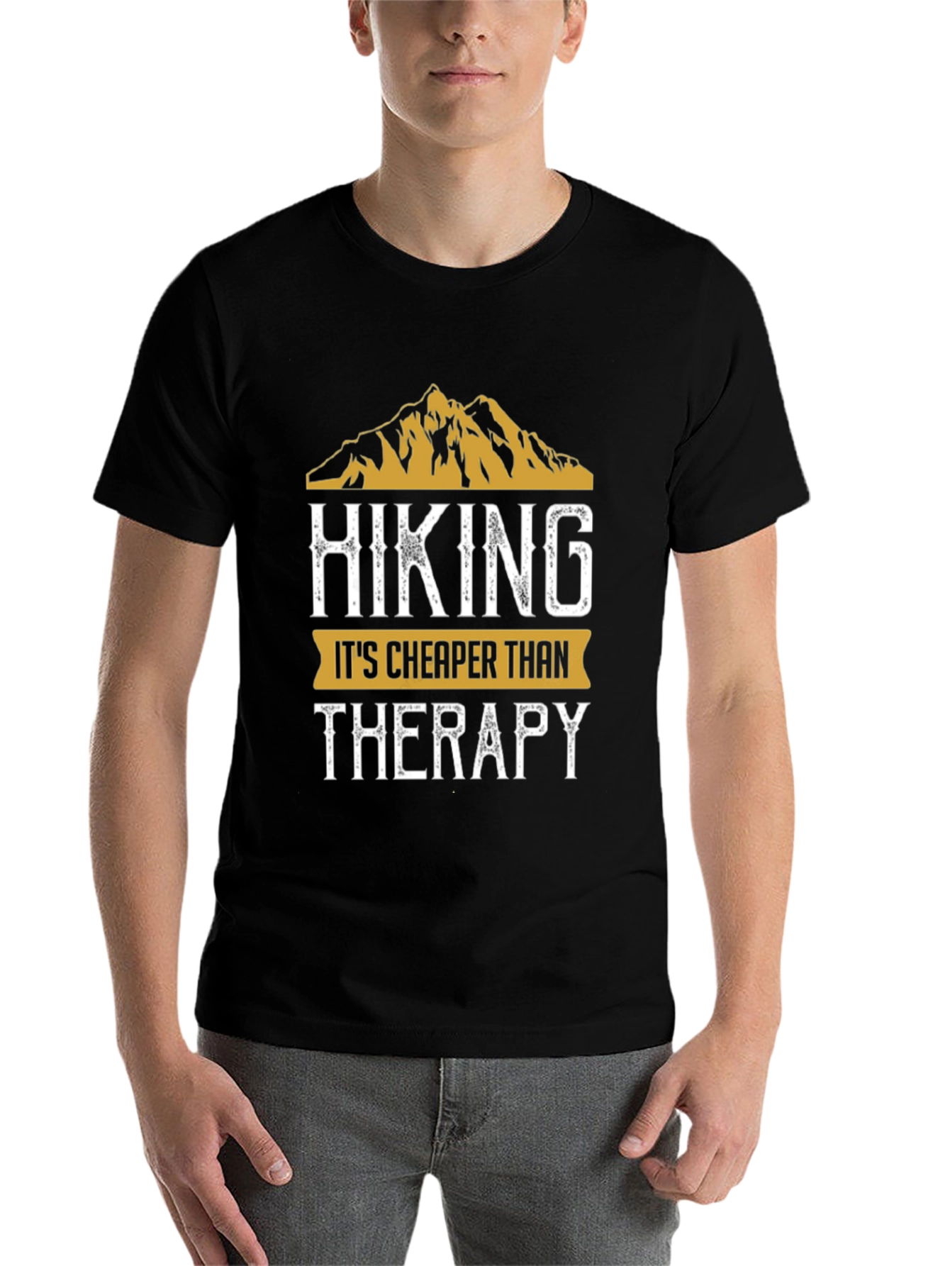 Black Hiking Cheaper Than Therapy Graphic Tee view 7