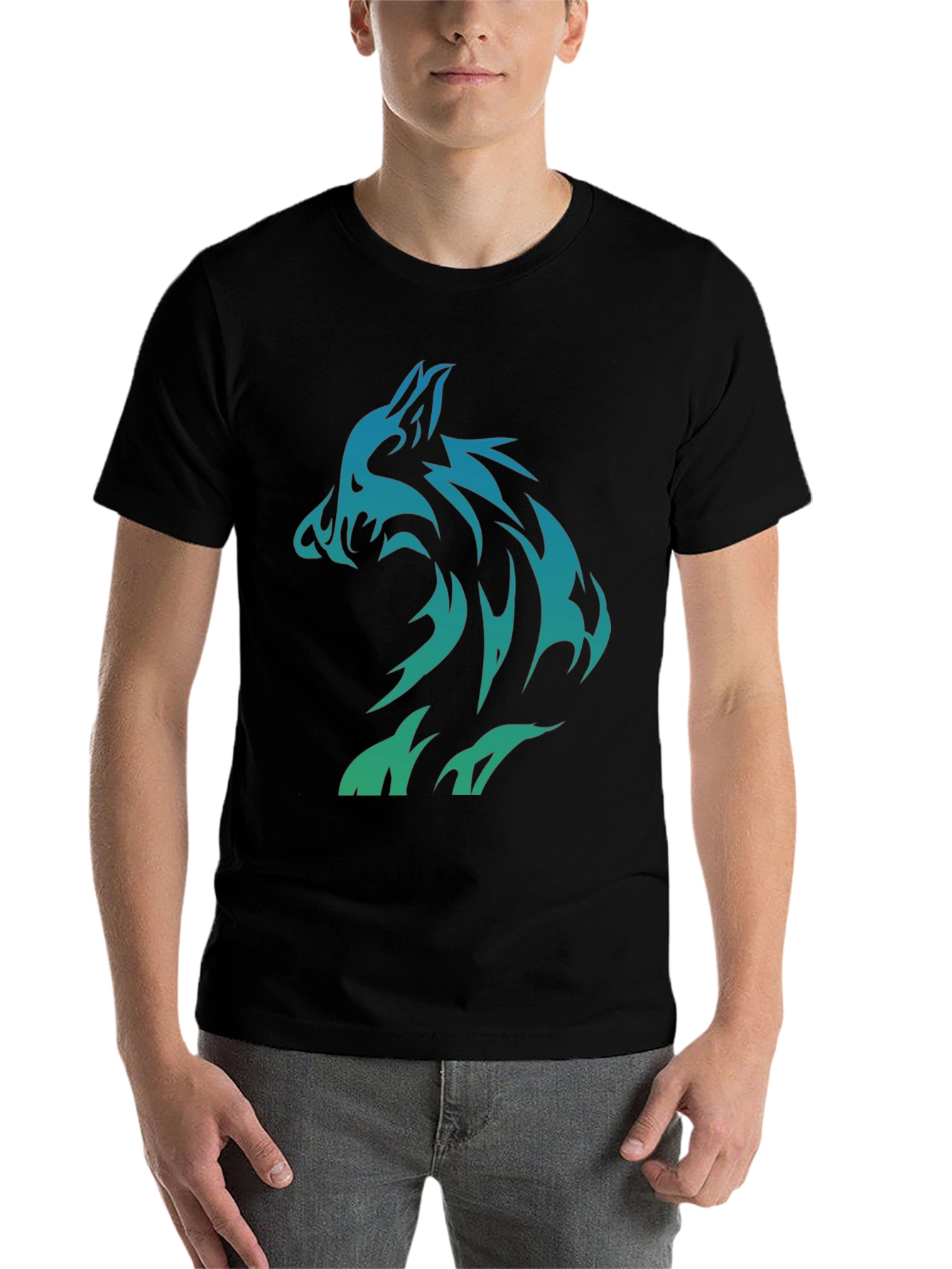 Black Tribal Wolf Graphic T-Shirt - Black Cotton Tee view 7