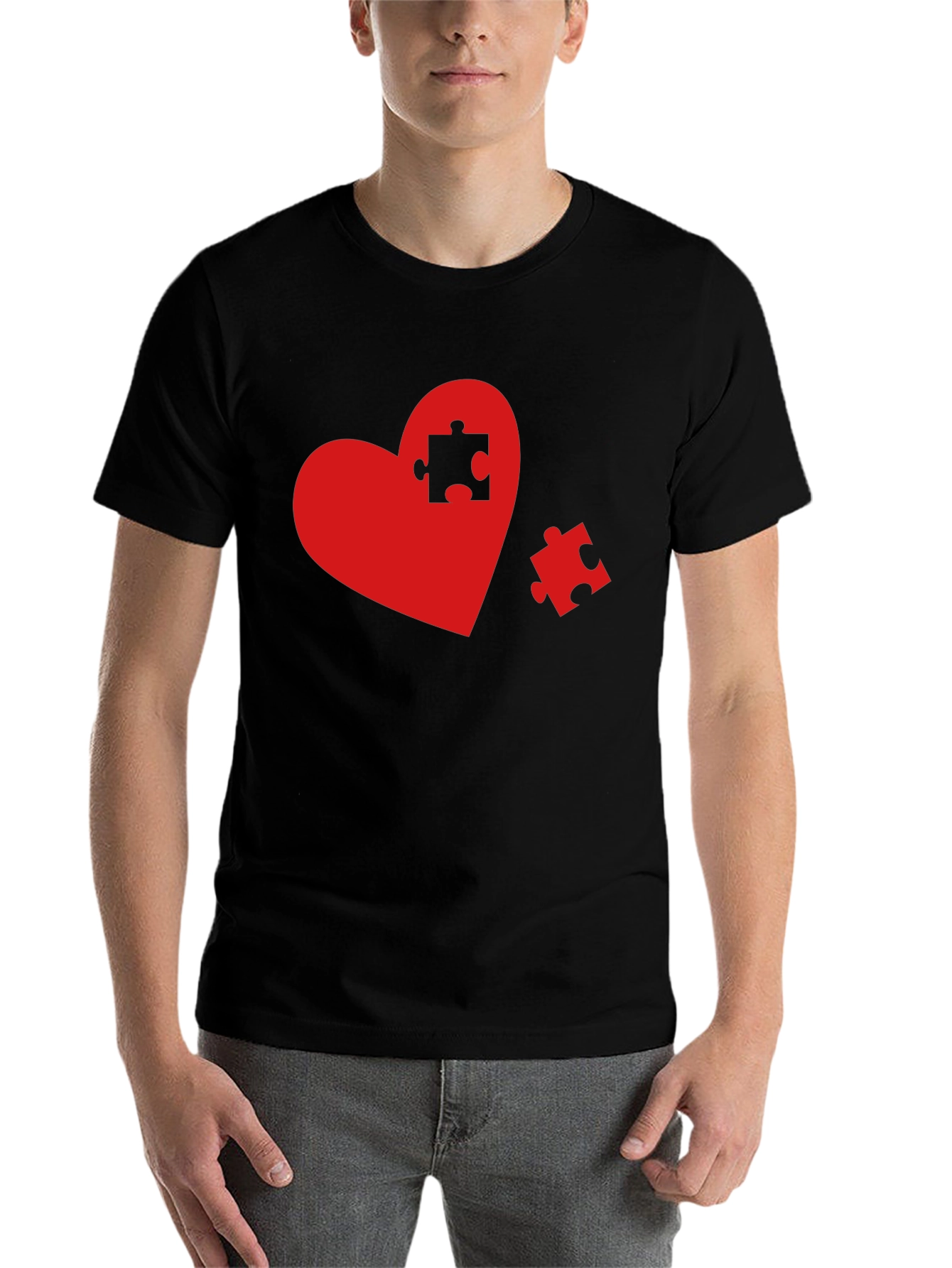 Black Heart Puzzle Piece Graphic Tee - Black view 7