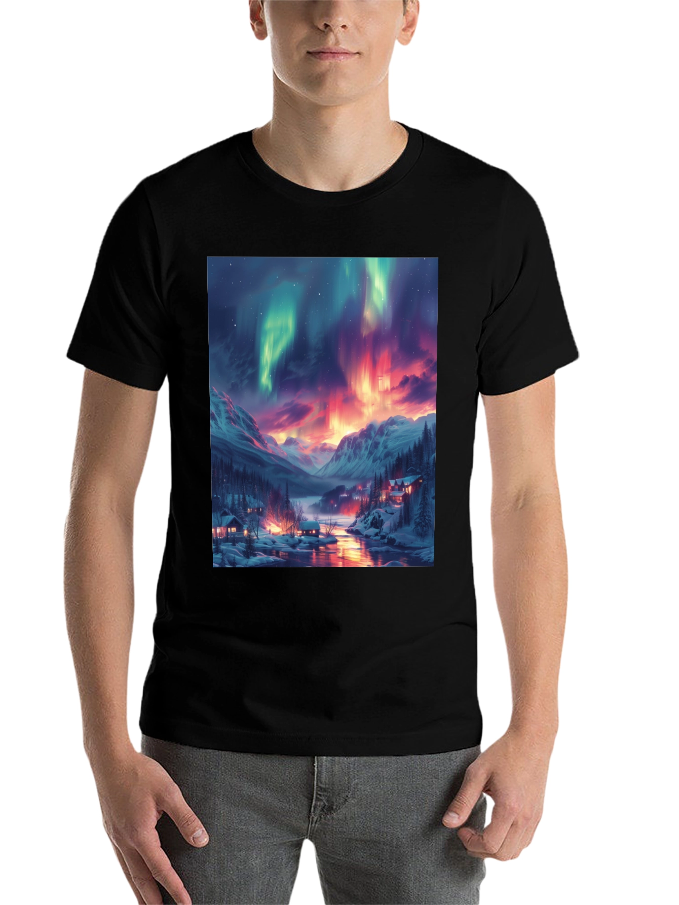 Black Aurora Borealis Graphic Tee - Northern Lights Shirt view 7