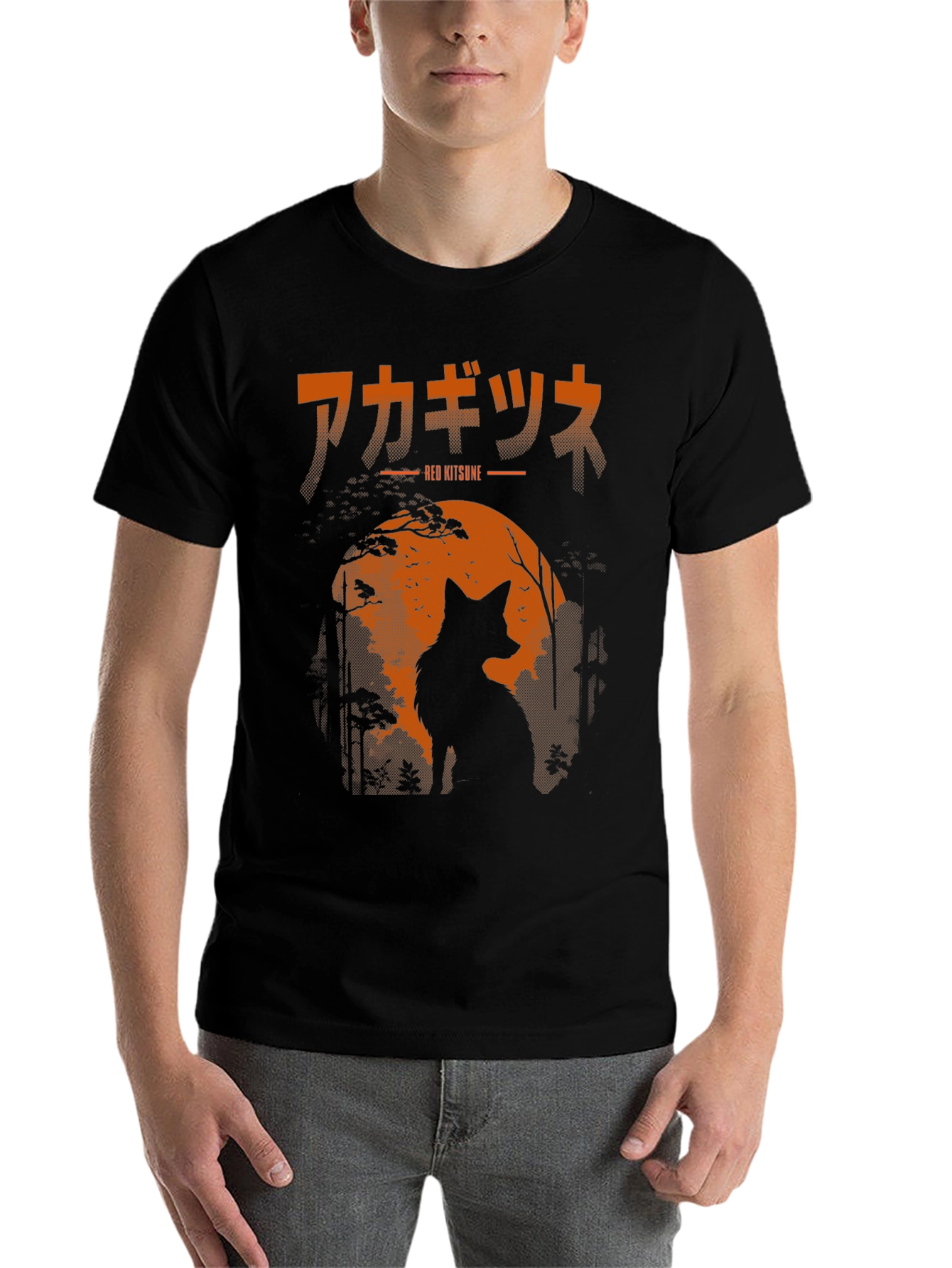 Black Red Kitsune T-Shirt, Japanese Fox Design view 7