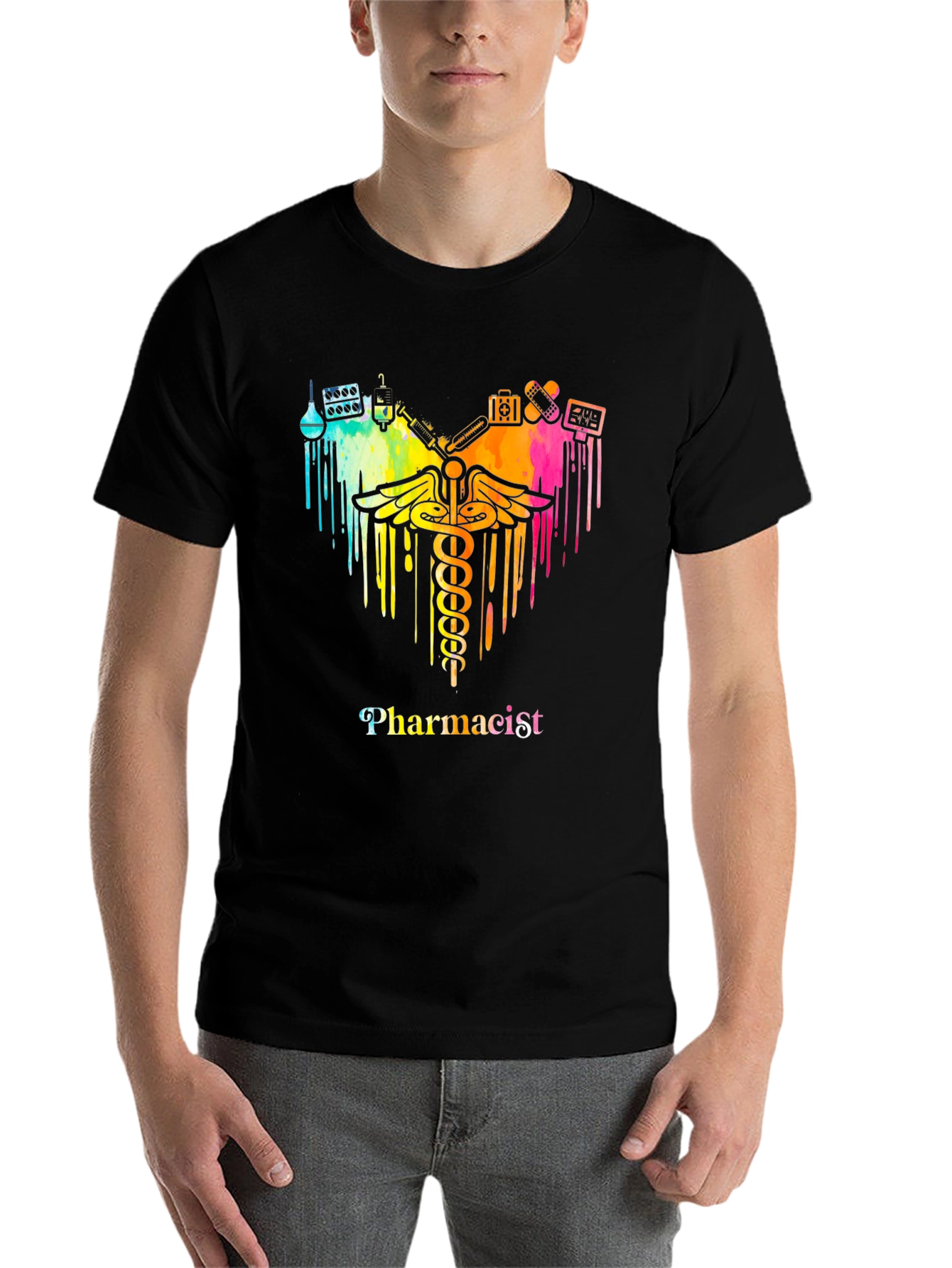 Black Pharmacist Caduceus T-Shirt - Colorful Design view 7