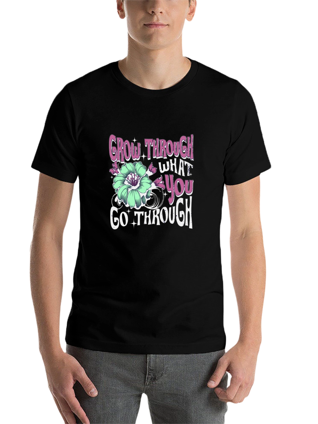 Black Grow Through What You Go Through Graphic Tee view 7