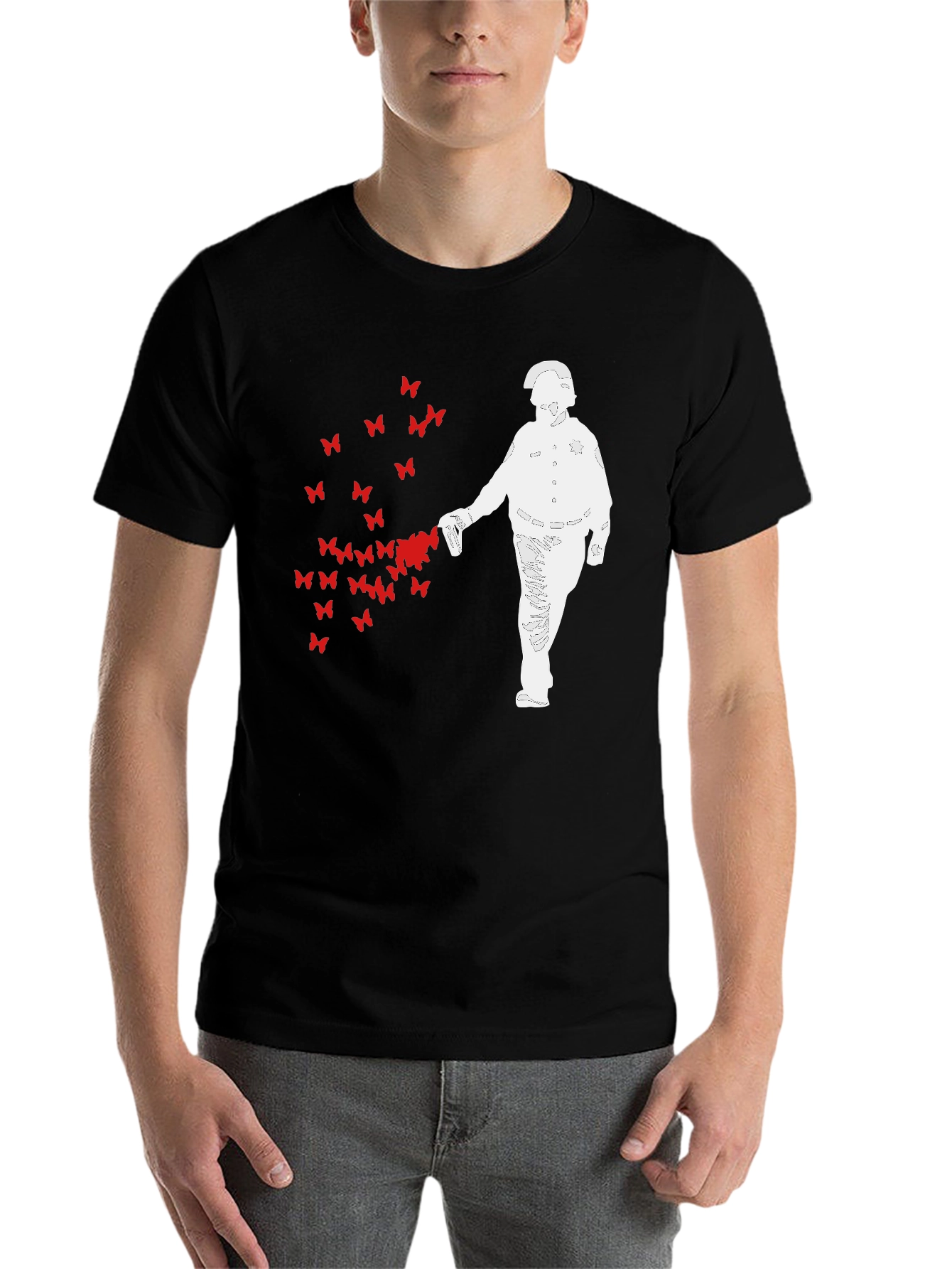 Black Butterfly Riot Police T-Shirt - Black Graphic Tee view 7