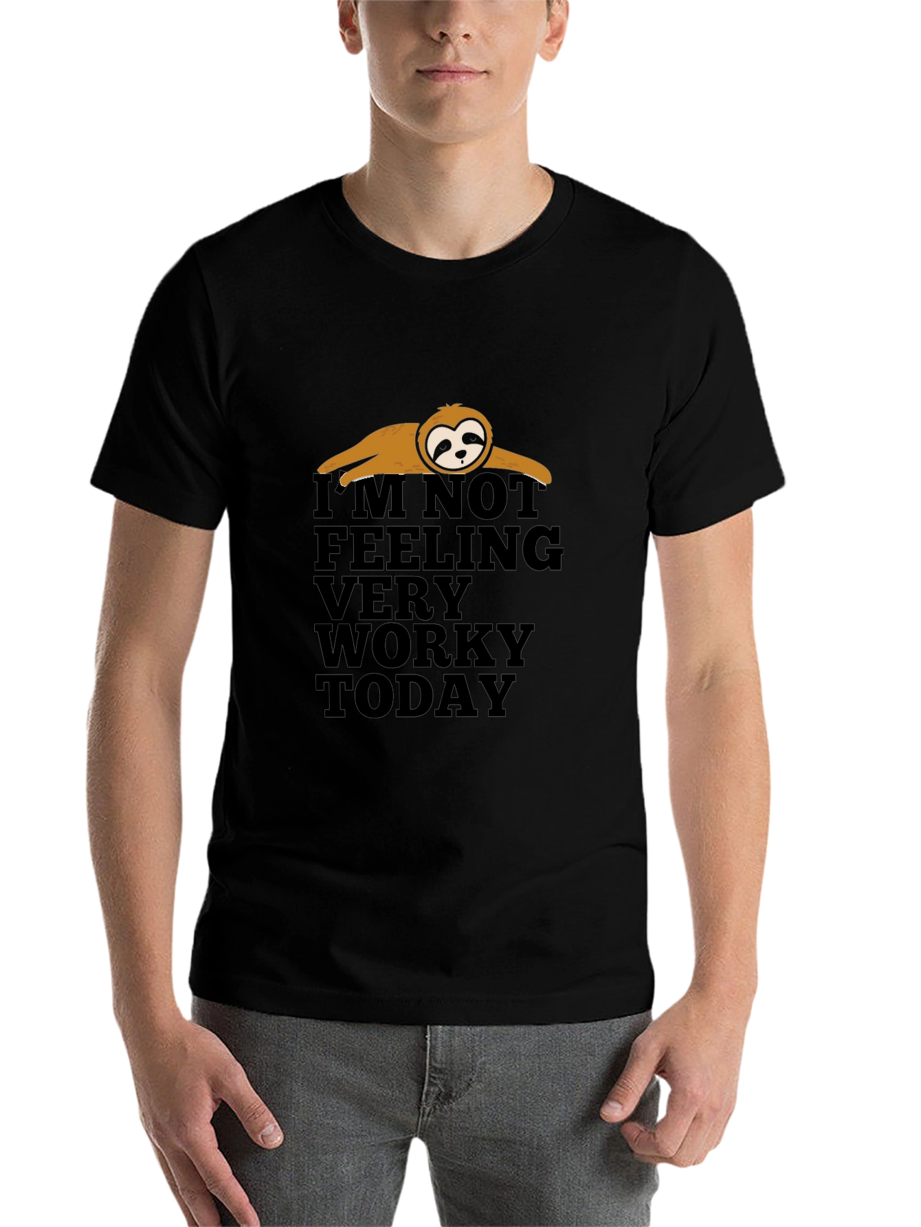Black Lazy Sloth Funny Graphic T-Shirt view 7