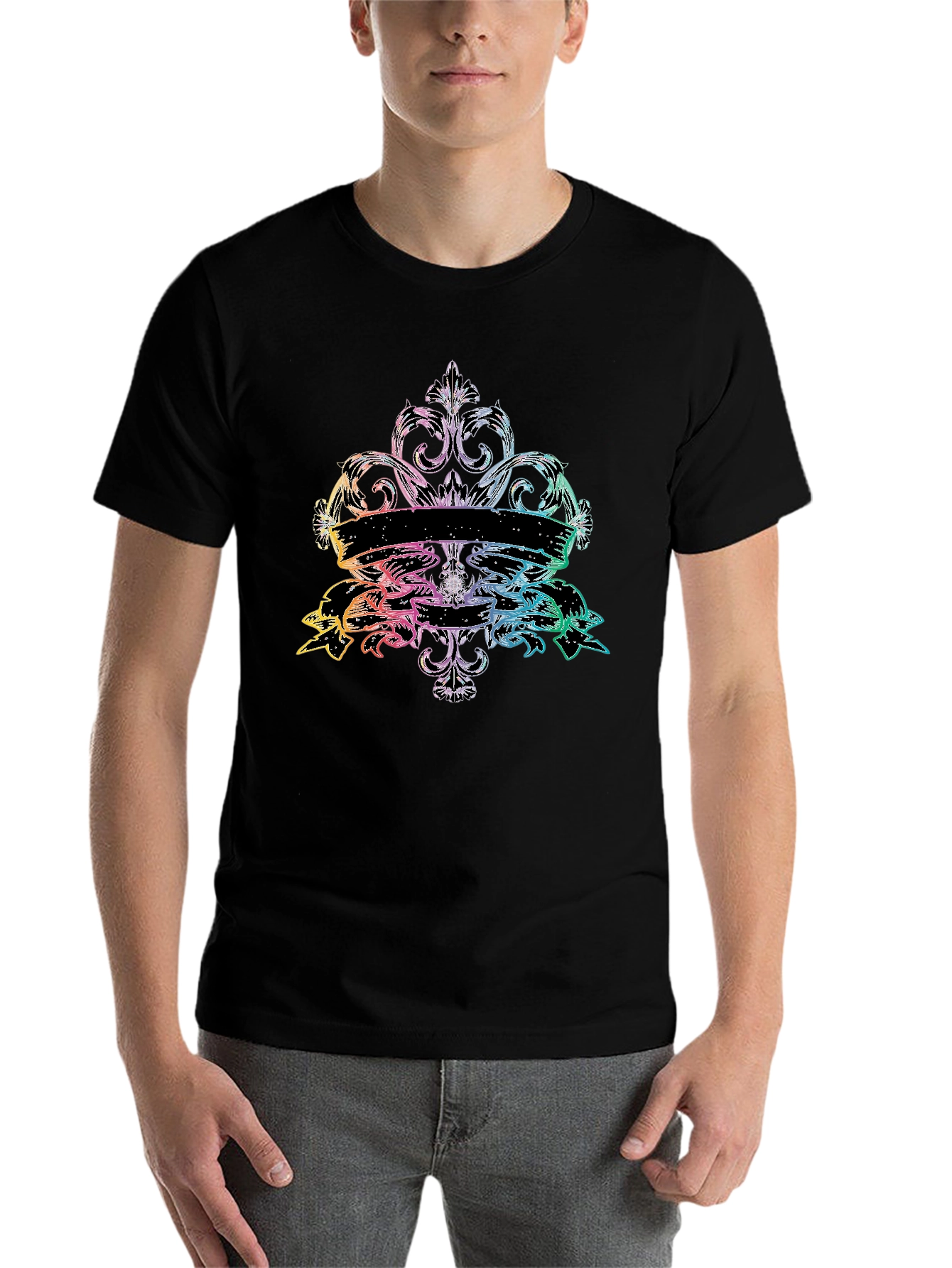 Black Rainbow Fleur-de-Lis Black T-Shirt view 7