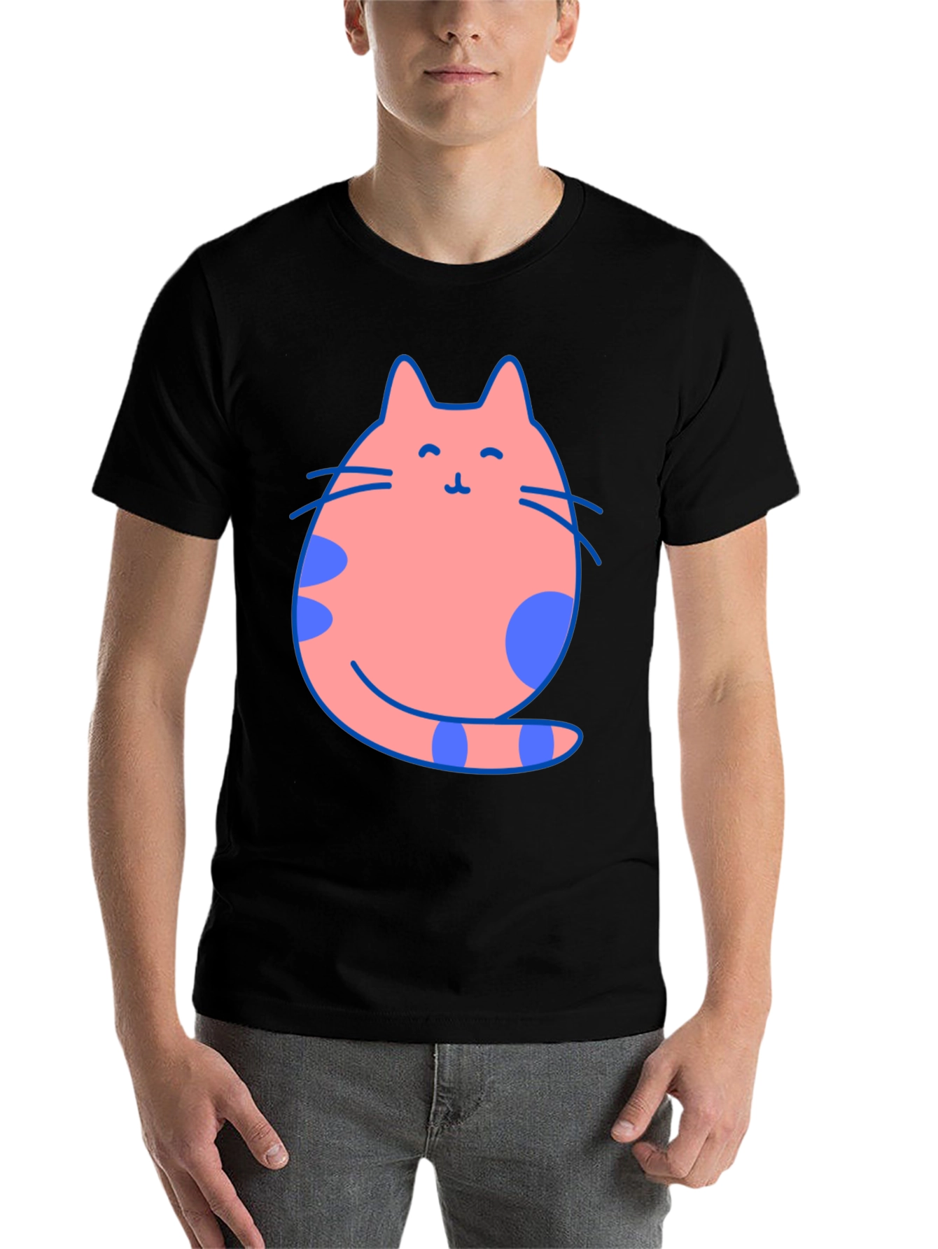Black Cute Cat Graphic Tee - Black Cotton Blend view 7
