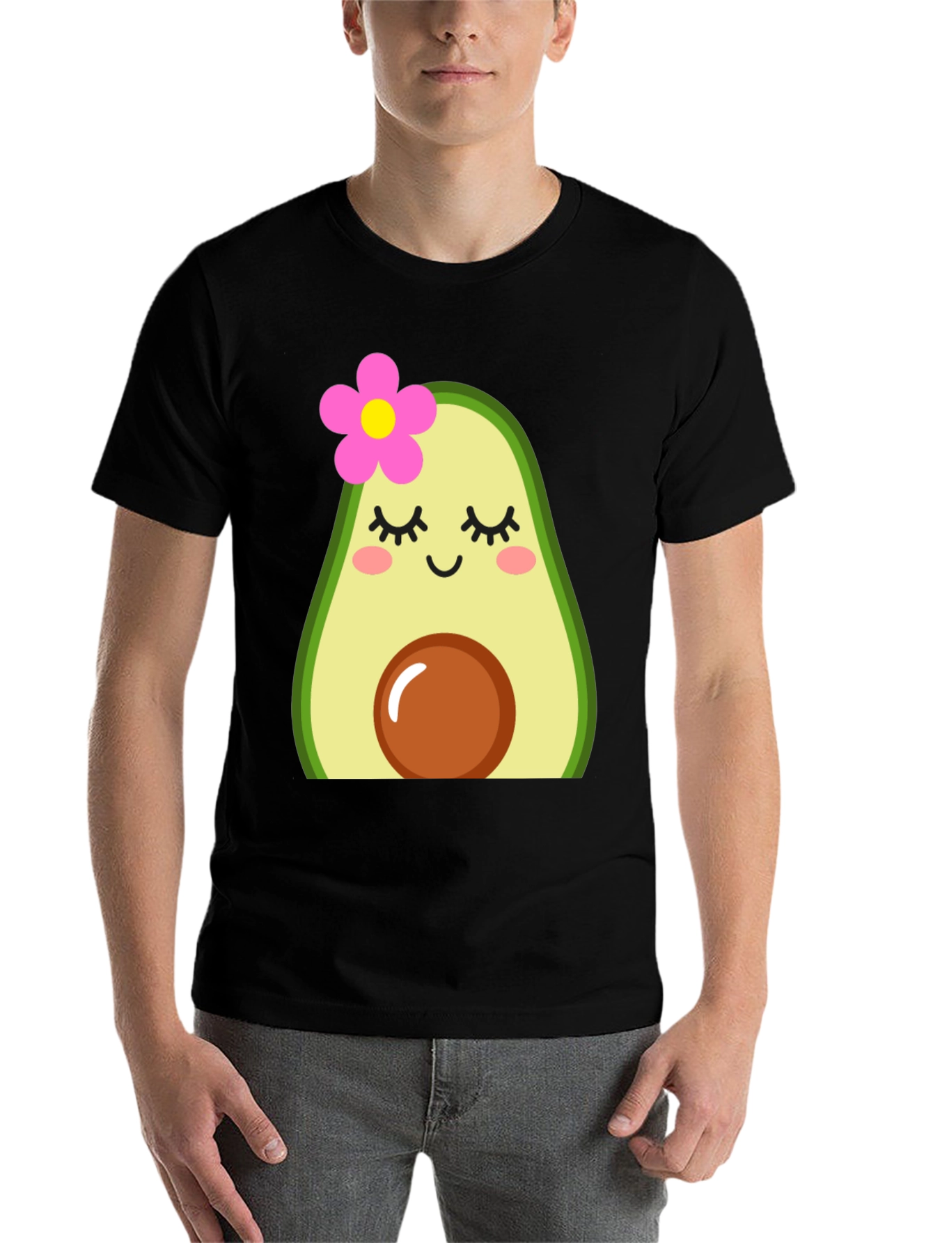 Black Cute Avocado Graphic Tee - Unisex Black T-Shirt view 7