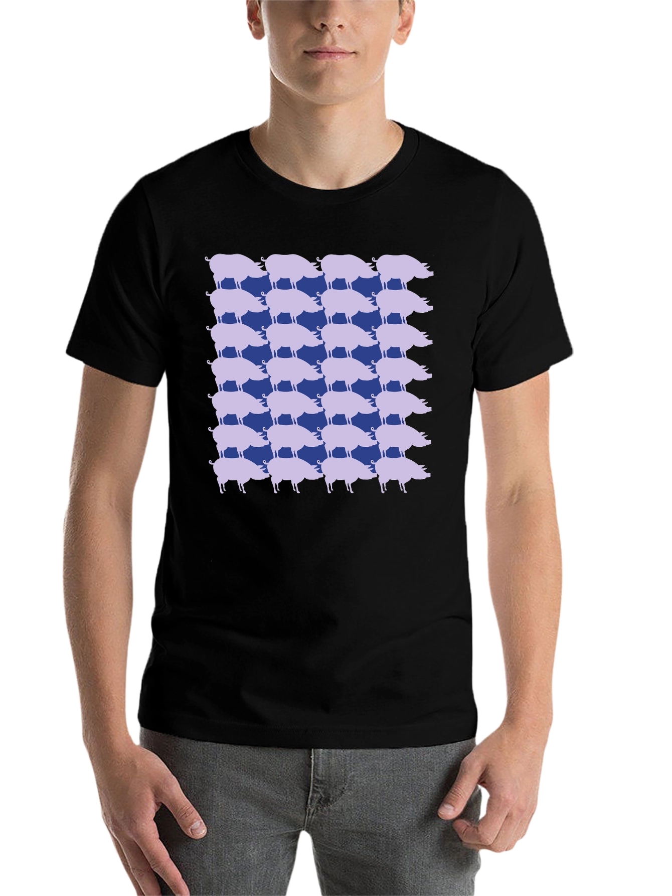 Black Pig Pattern Tee - Unique Graphic Print view 7