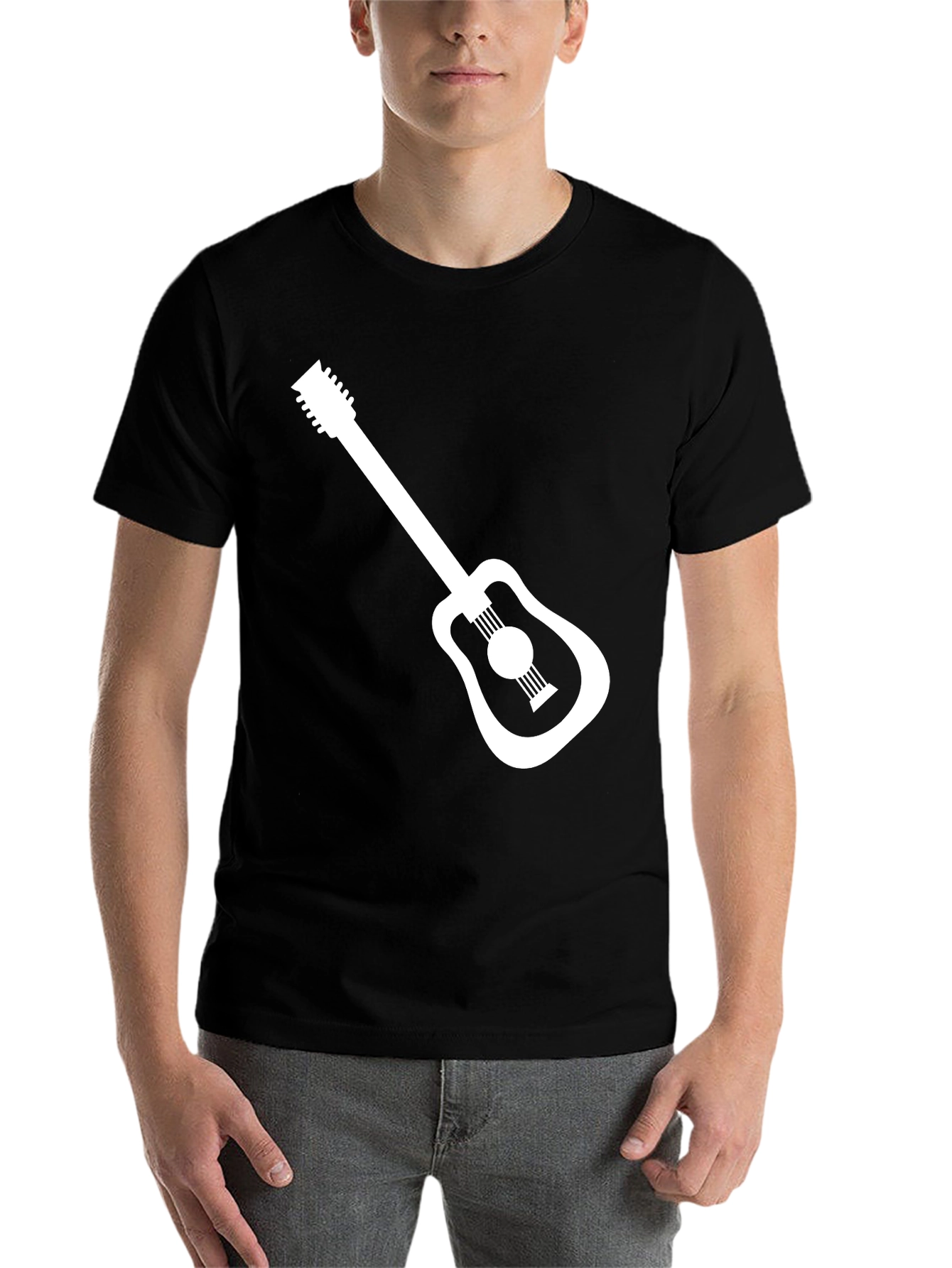 Black Guitar Graphic Tee - Black Cotton Casual T-Shirt view 7