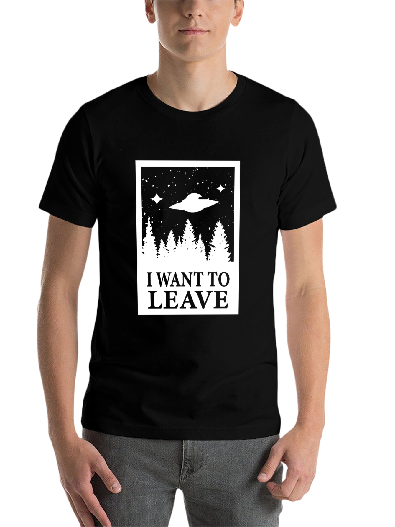 I Want to Leave UFO Graphic Tee - Black Cotton Shirt - 7