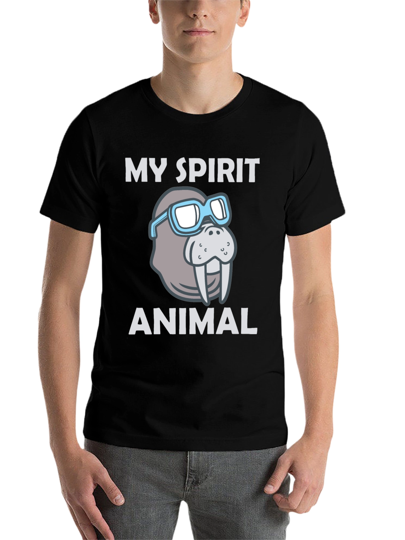 Black My Spirit Animal Walrus Graphic T-Shirt view 7