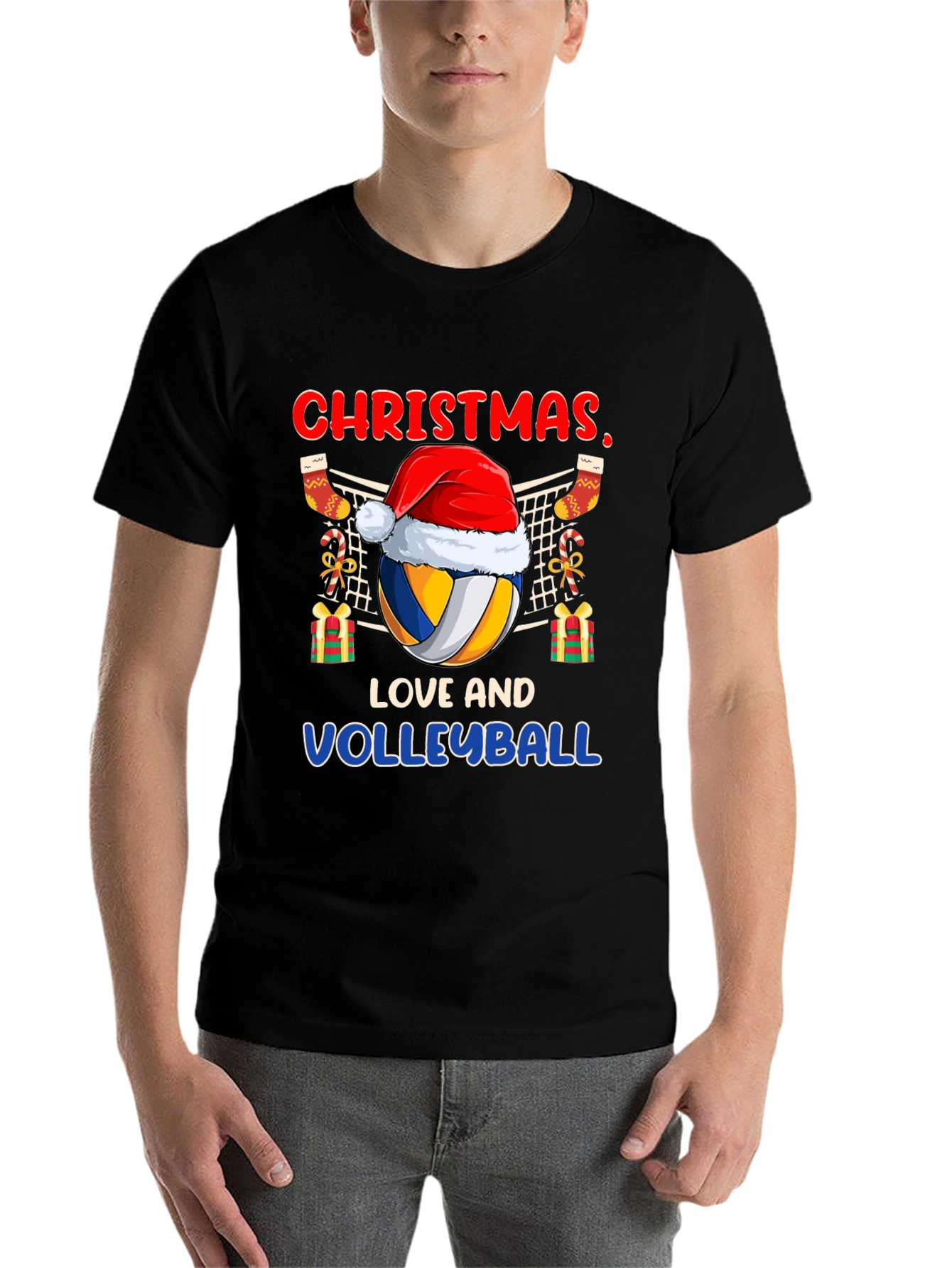 Black Christmas Love and Volleyball T-Shirt view 7