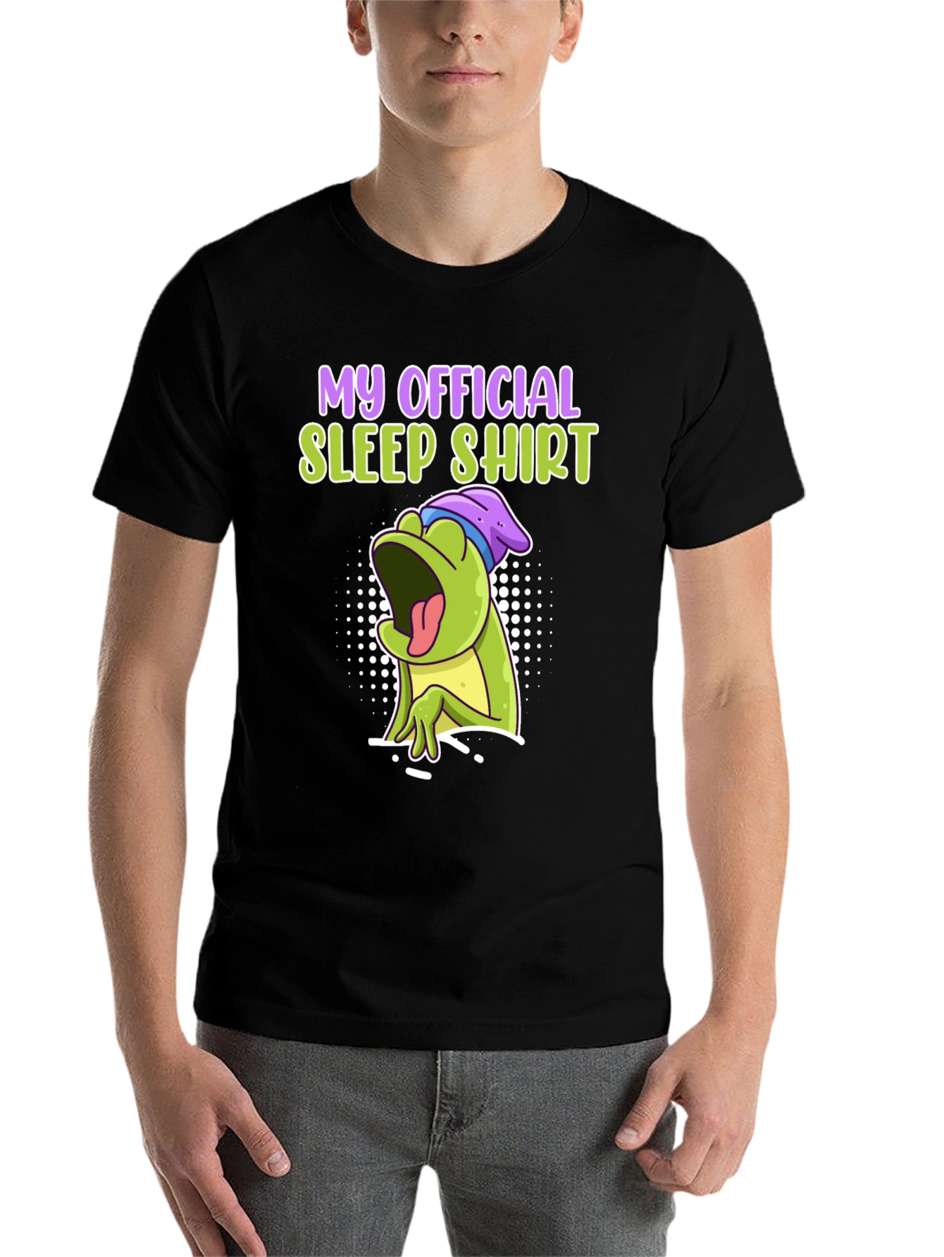 Black Official Sleep Shirt - Funny Frog Design view 7