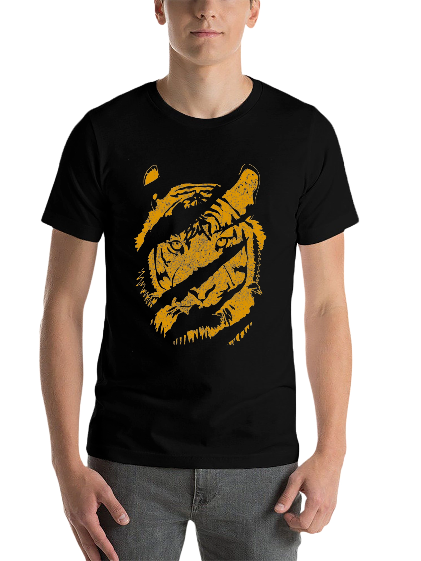 Black Men's Black Tiger Graphic T-Shirt view 7
