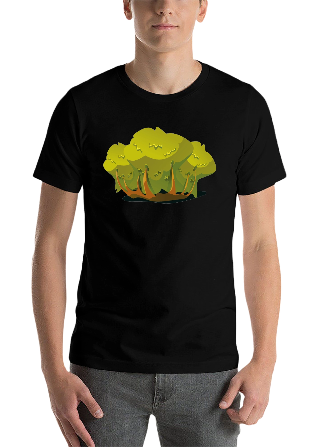Black Cartoon Bush Black T-Shirt view 7