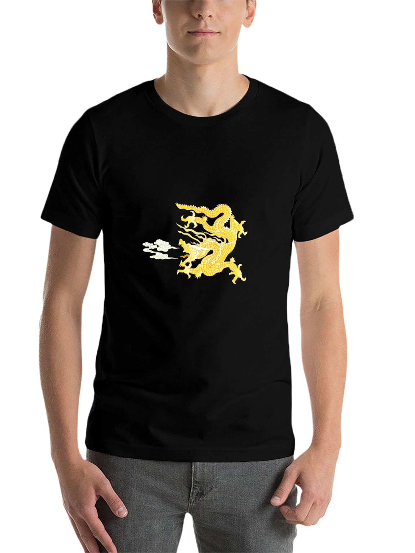Black Golden Dragon Graphic Black Tee view 7