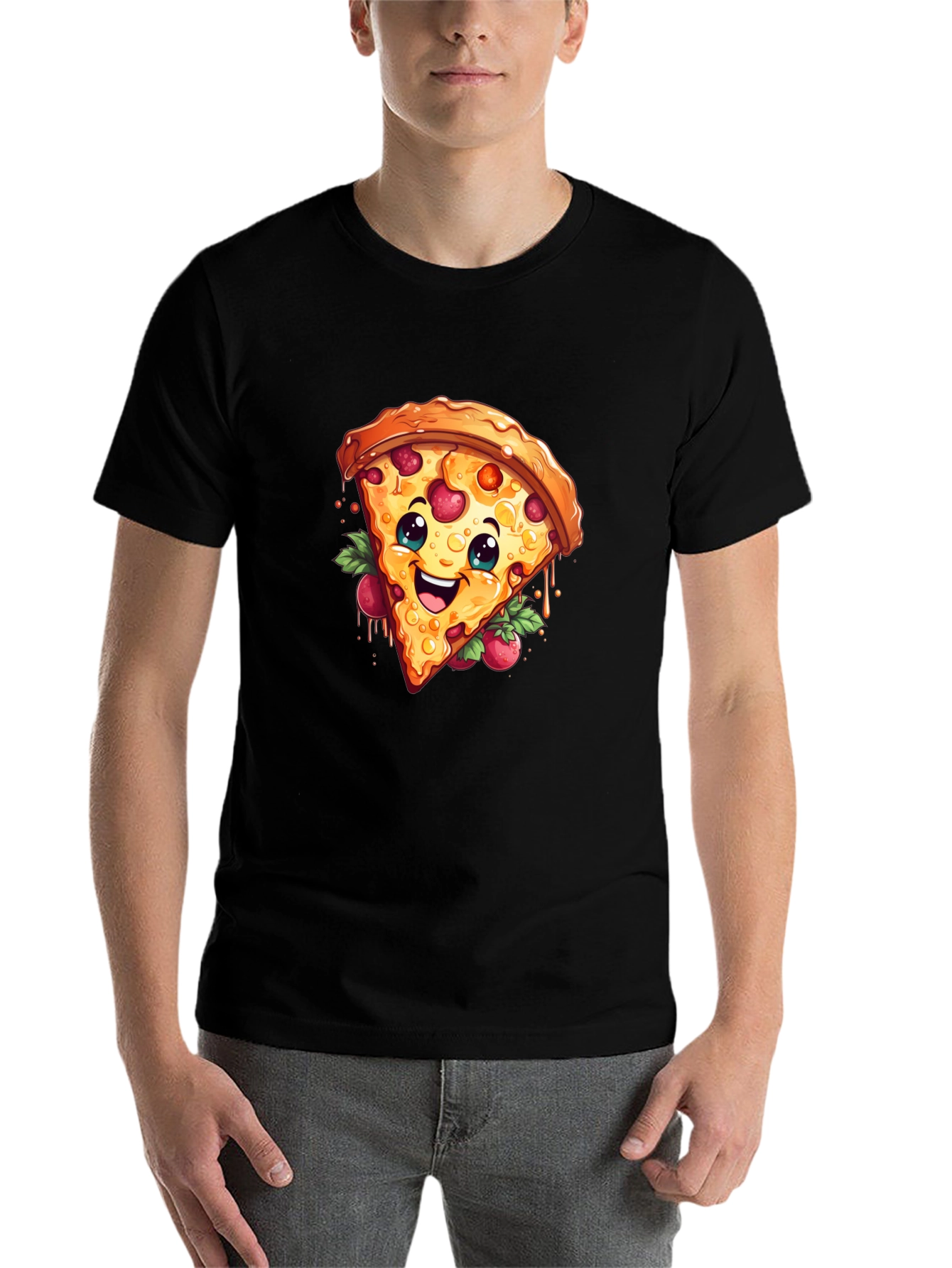 Black Funny Pizza Slice Graphic T-Shirt - Casual Black Tee view 7