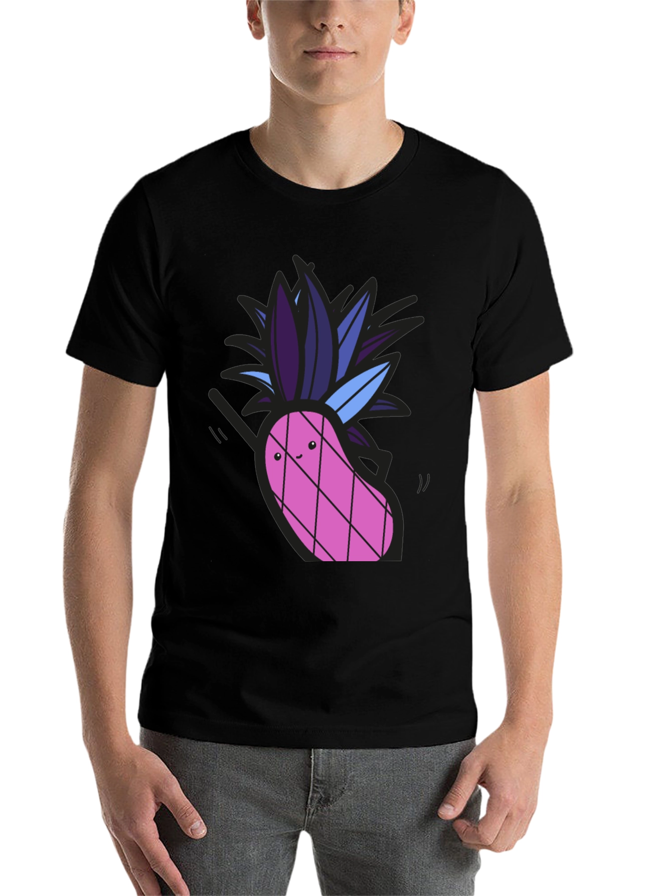 Black Funny Pineapple Graphic Tee - Black Cotton T-Shirt view 7