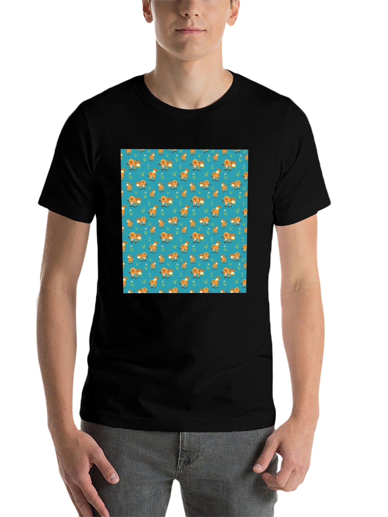 Black Fox Pattern Black Casual T-Shirt view 7