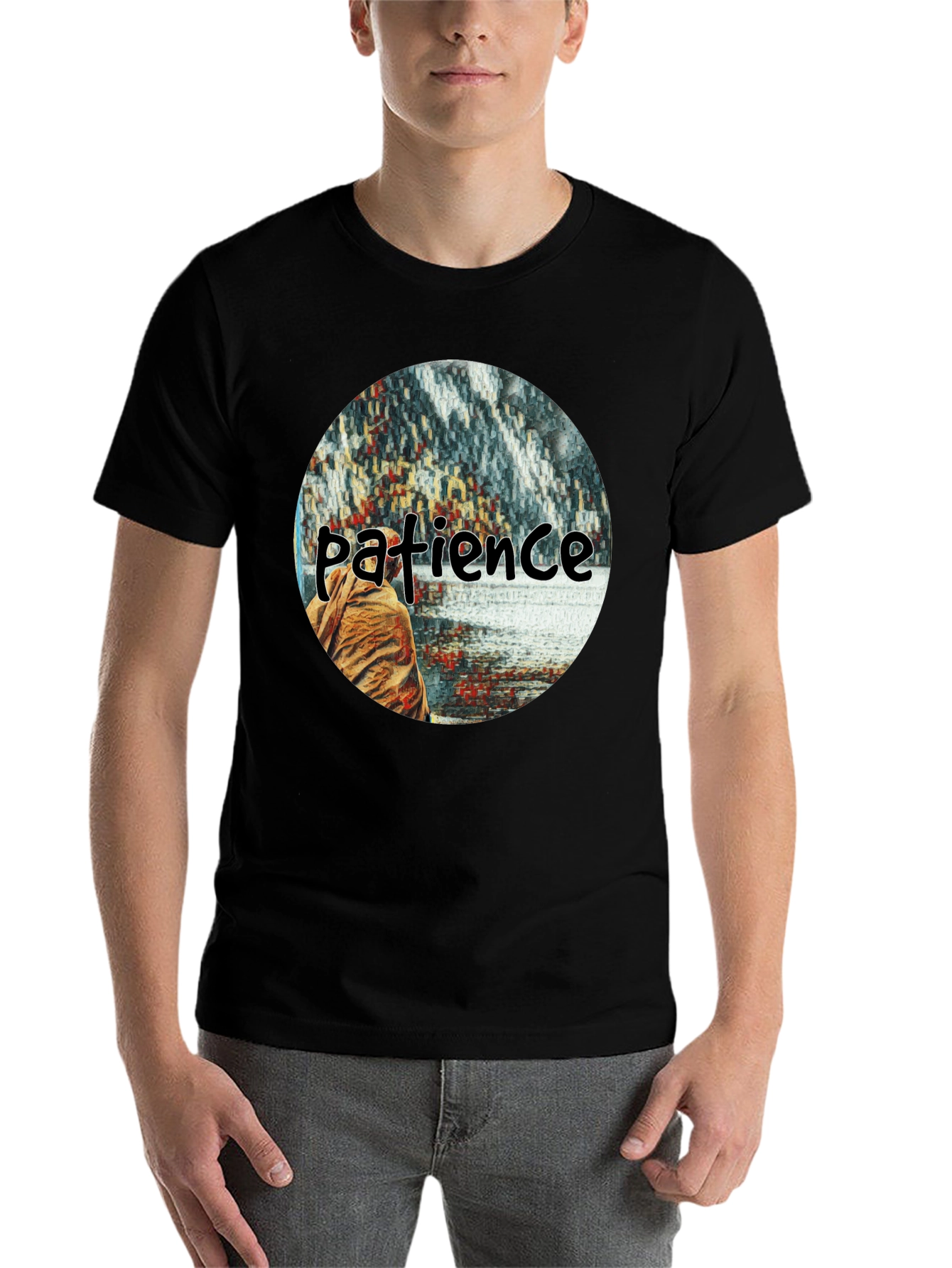 Black Patience Graphic T-Shirt - Black Crew Neck Tee view 7