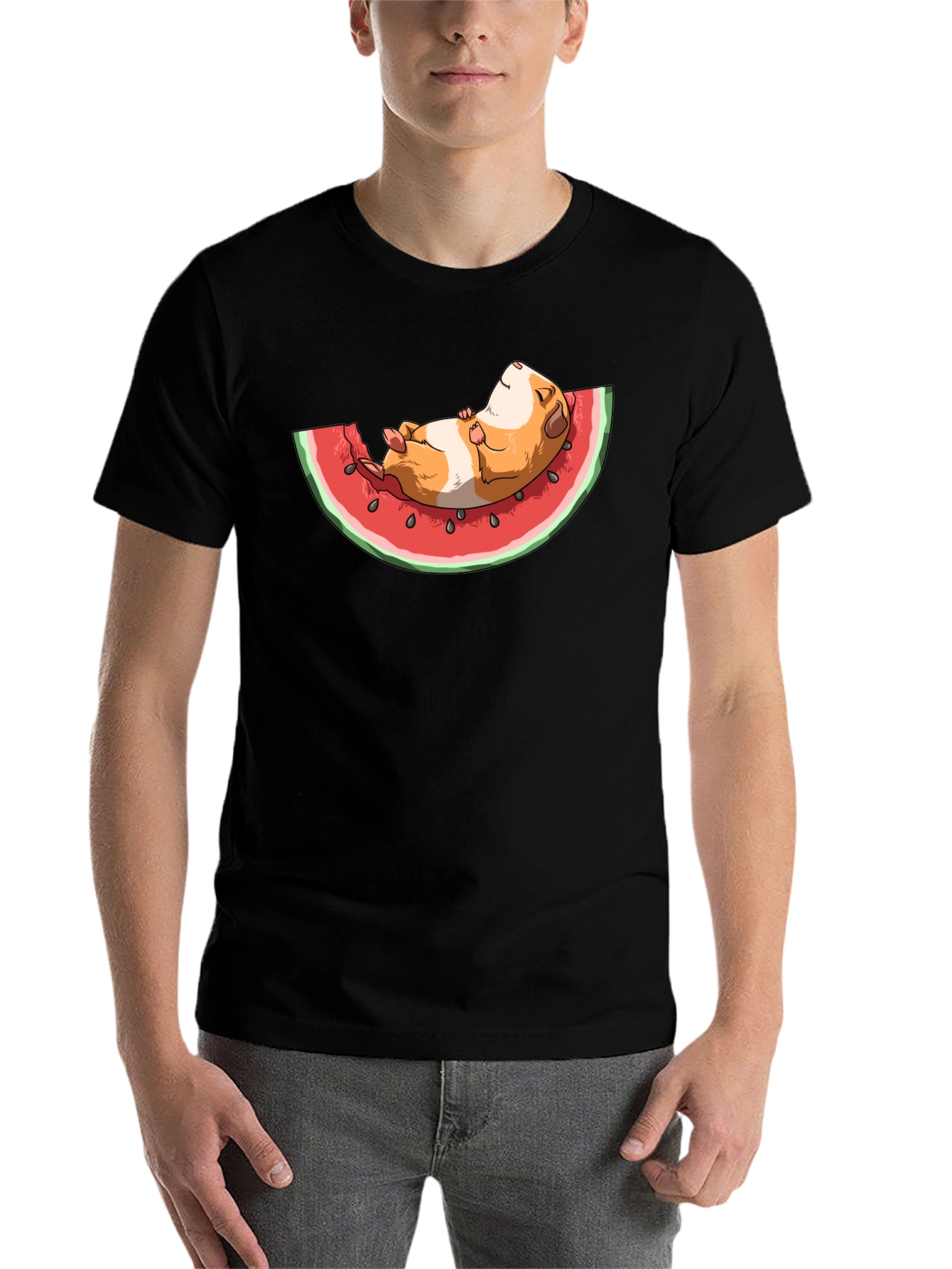 Black Guinea Pig Watermelon T-Shirt view 7