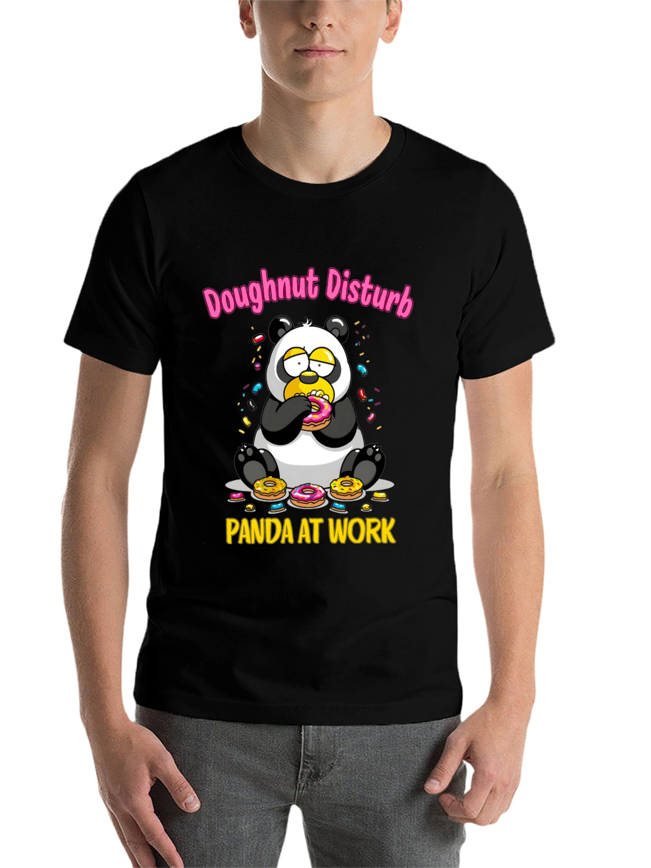 Black Doughnut Disturb Panda T-Shirt - Funny Graphic Tee view 7