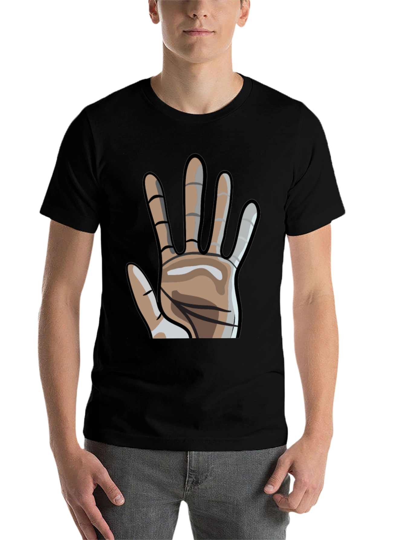 Black Graphic Hand Print Crew Neck T-Shirt view 7