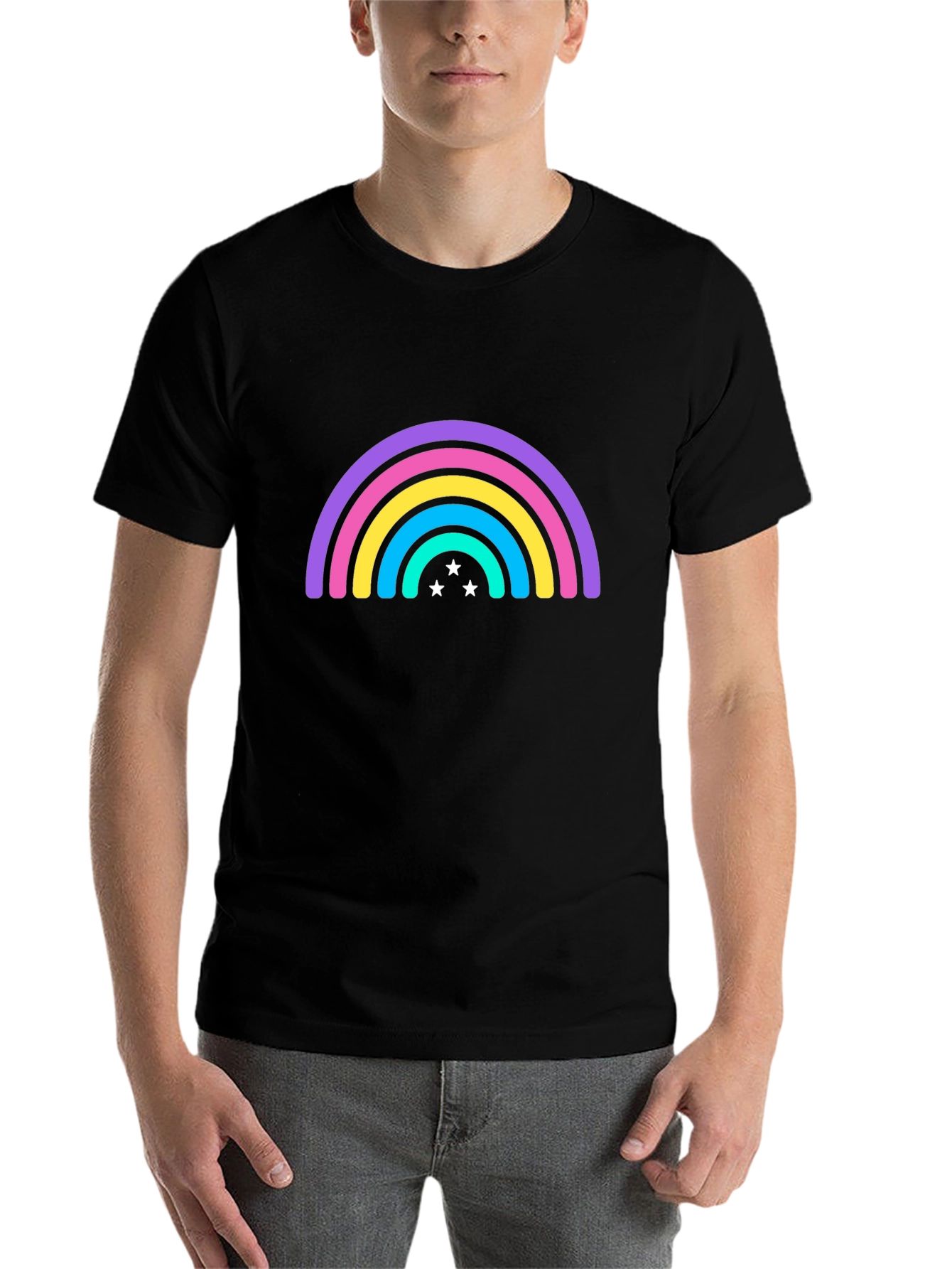 Black Rainbow Star Graphic Tee - Black Casual T-Shirt view 7