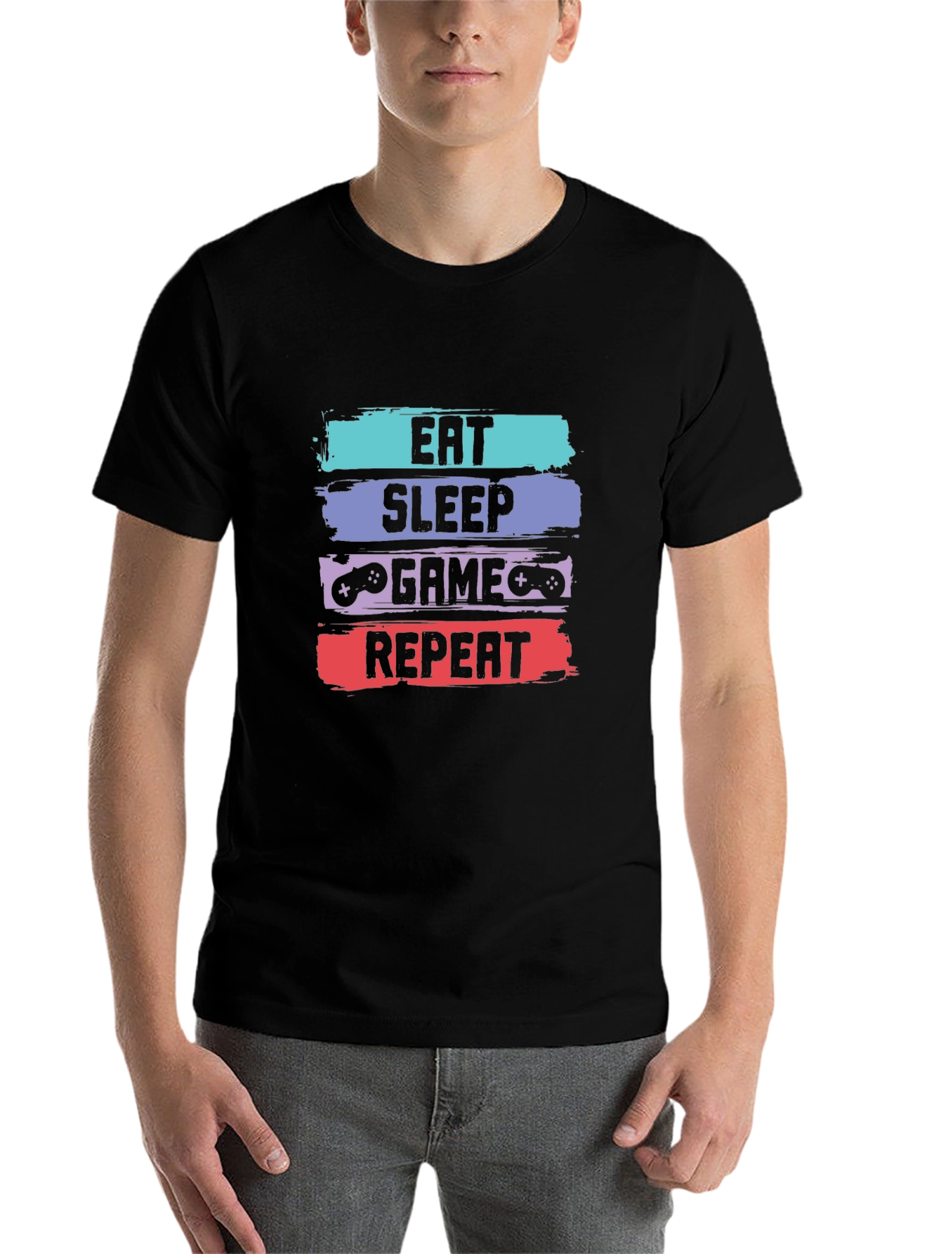 Black Eat Sleep Game Repeat T-Shirt - Gamer Tee view 7