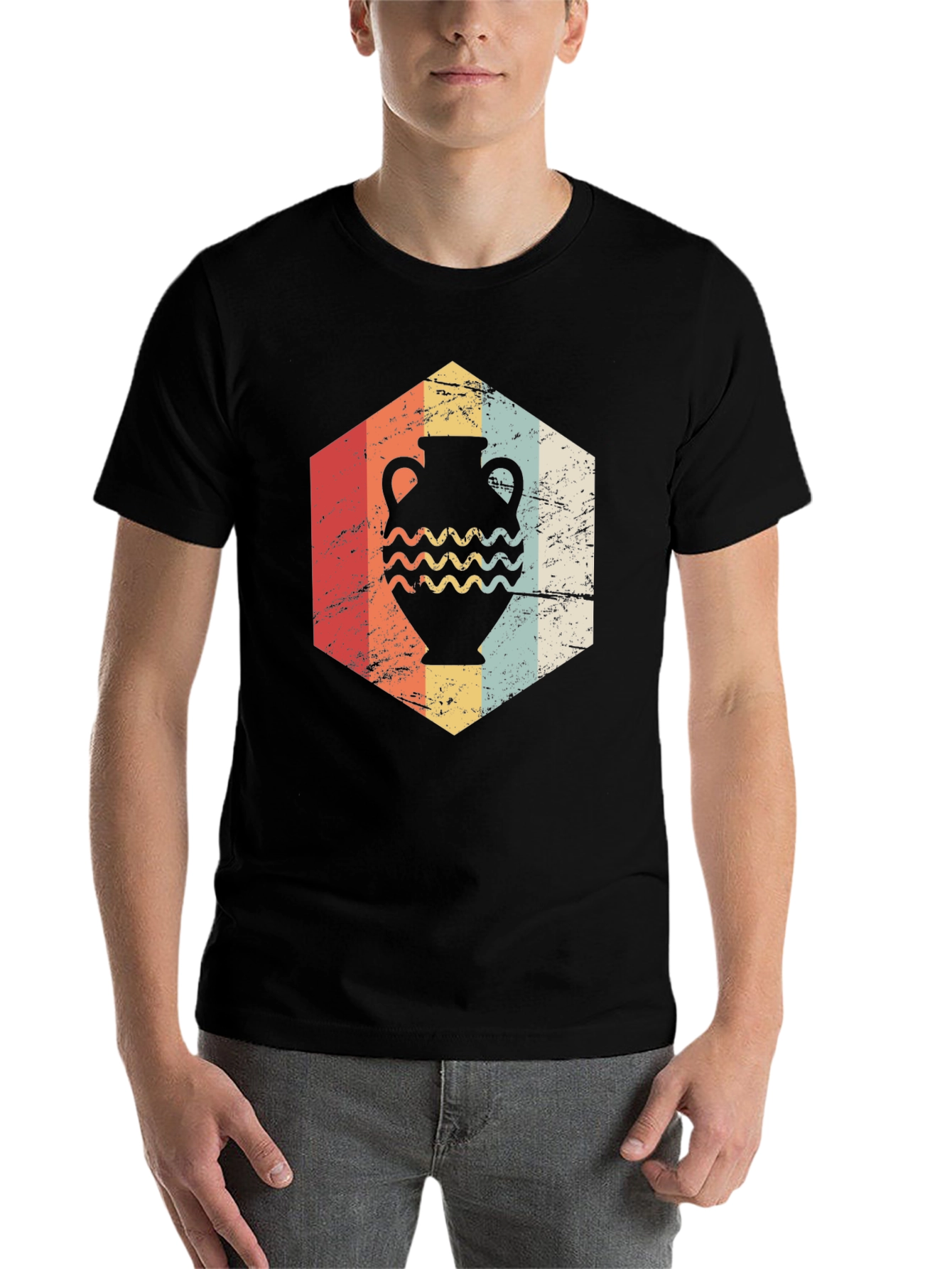 Black Vintage Pottery Hexagon Graphic T-Shirt view 7