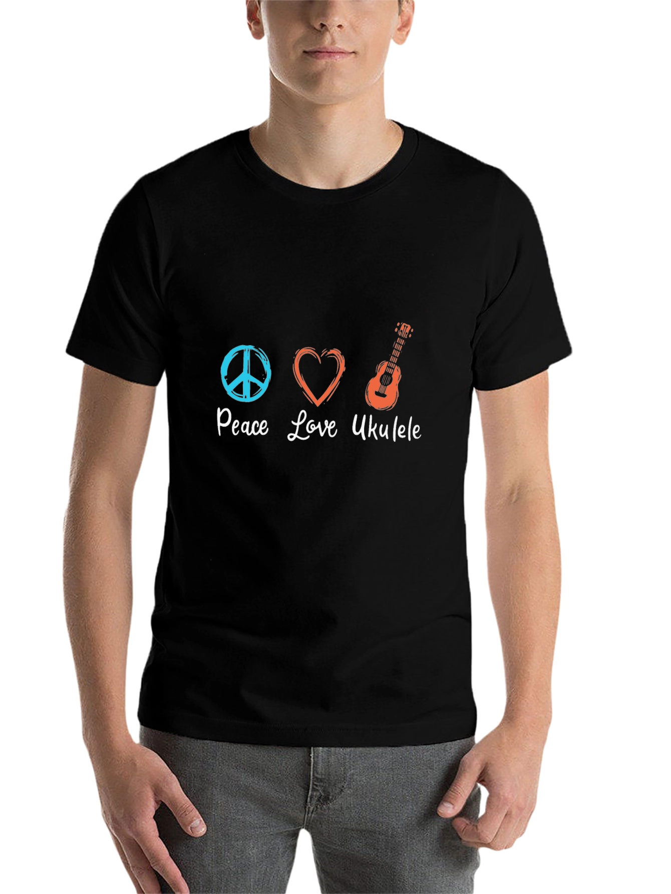 Black Peace Love Ukulele Black T-Shirt view 7