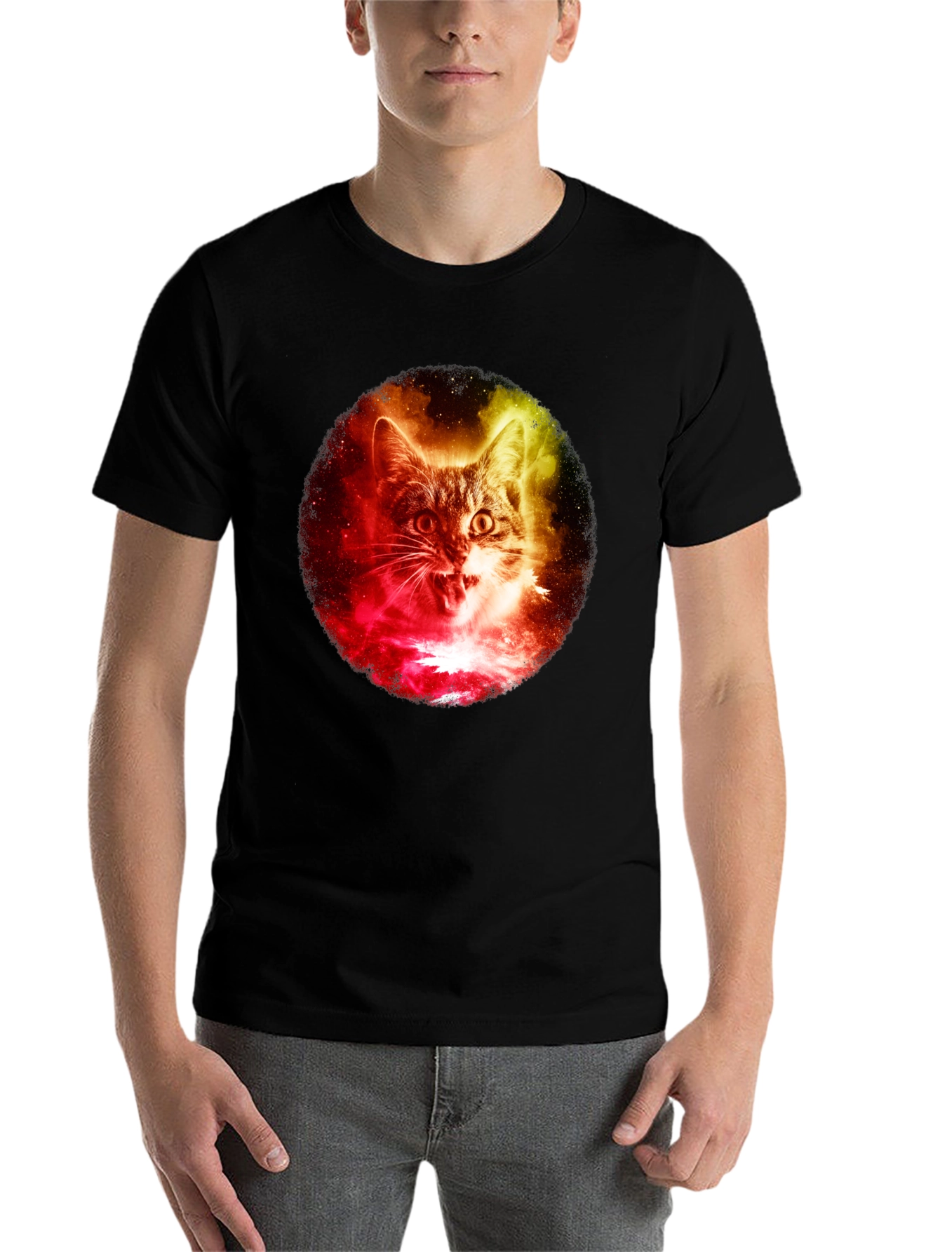 Black Galaxy Cat Graphic Tee - Unique Style view 7