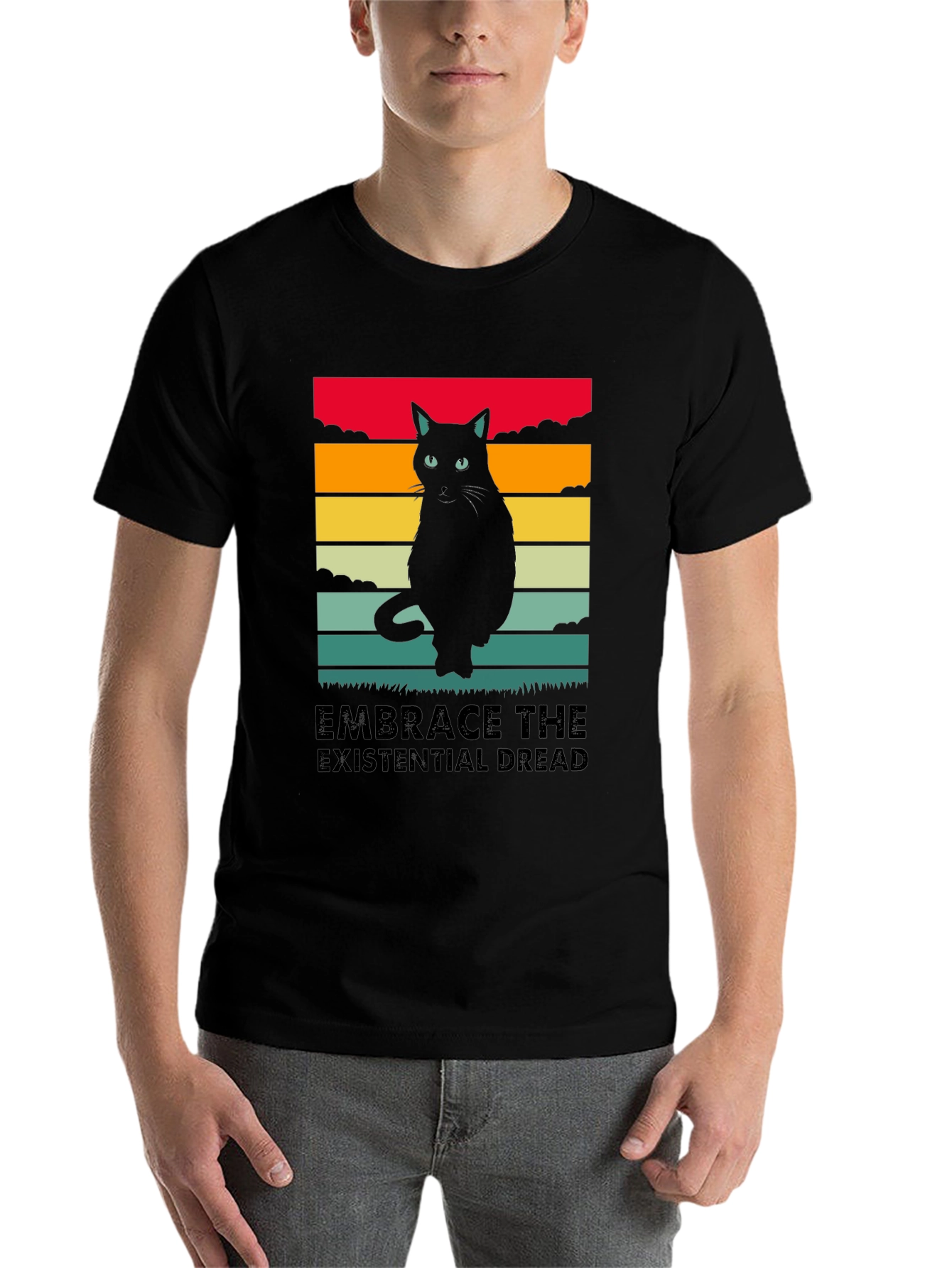 Black Embrace the Existential Dread Cat T-Shirt view 7