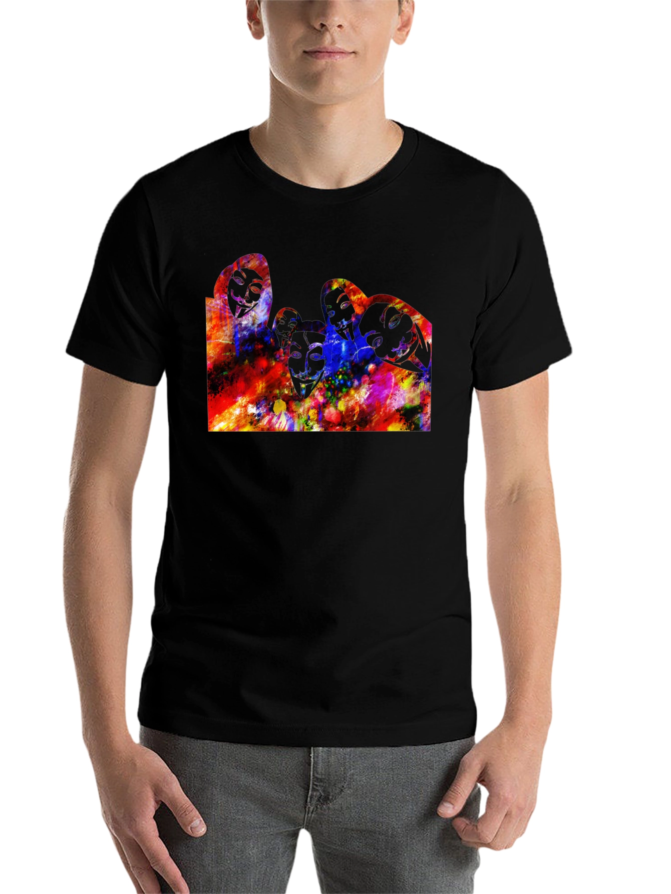 Black Abstract Faces Graphic Black T-Shirt view 7