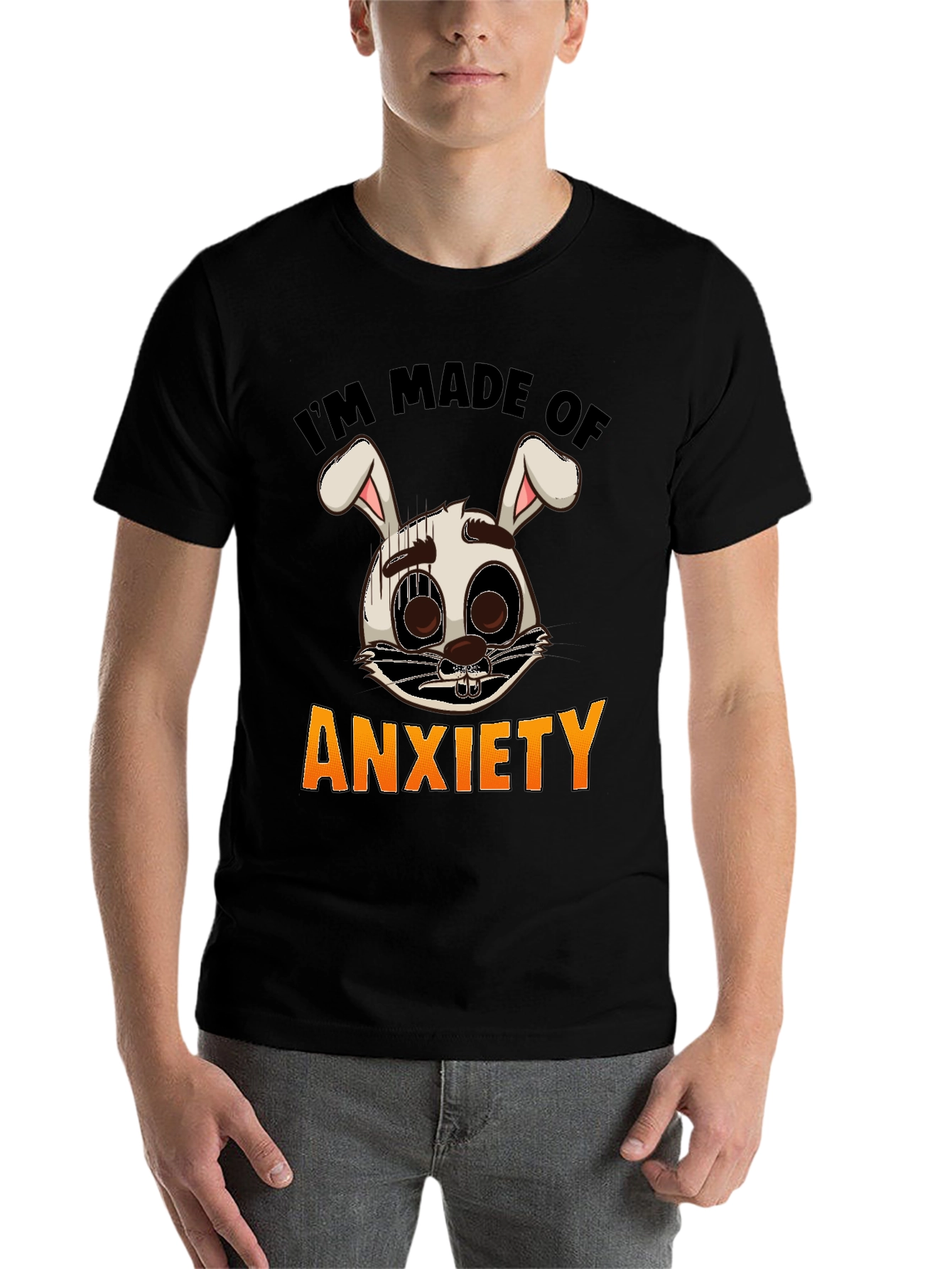 Black Anxiety Bunny Graphic Tee - I'm Made of Anxiety T-Shirt view 7