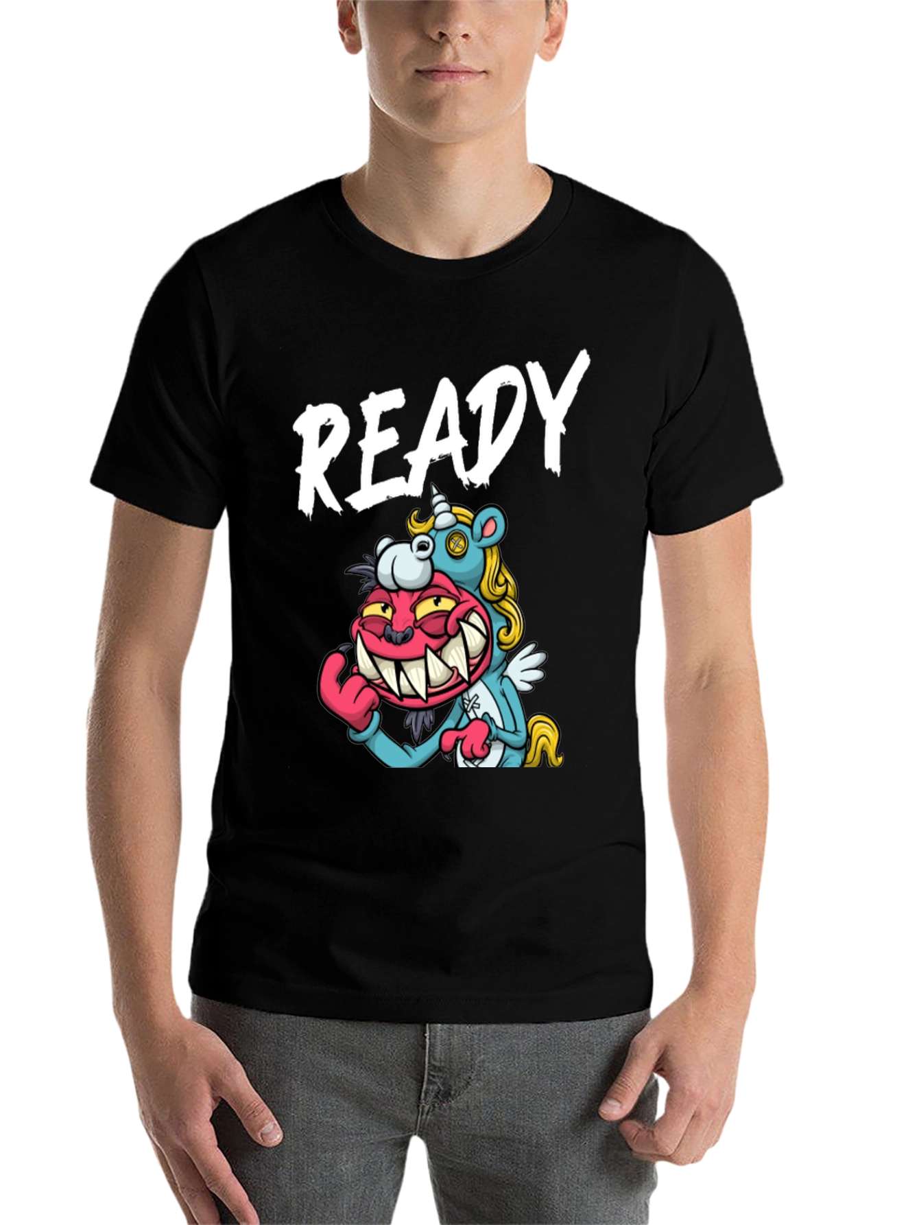 Black Ready Cartoon Graphic T-Shirt view 7