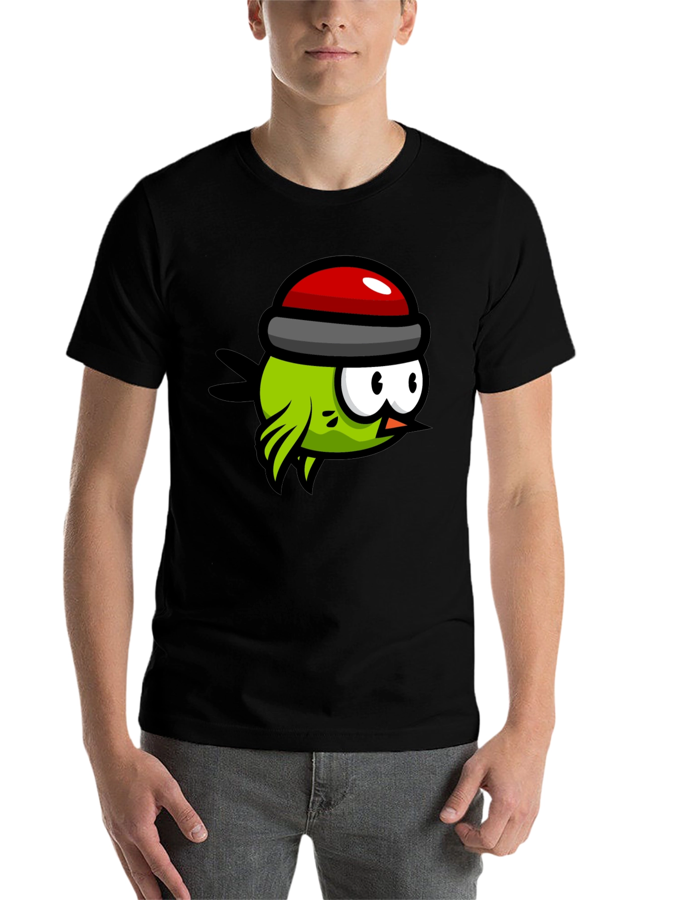 Black Cartoon Bird Graphic Tee - Quirky Black T-Shirt view 7
