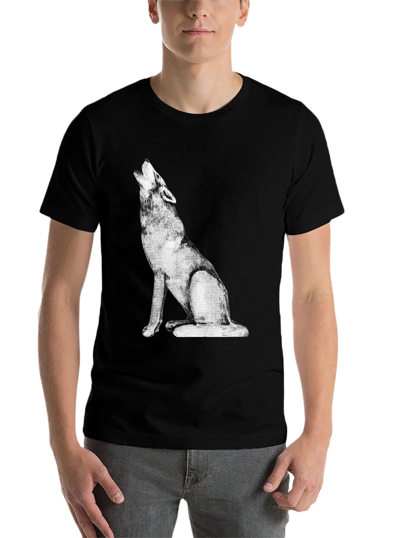 Black Wolf Howling Graphic Tee - Black view 7