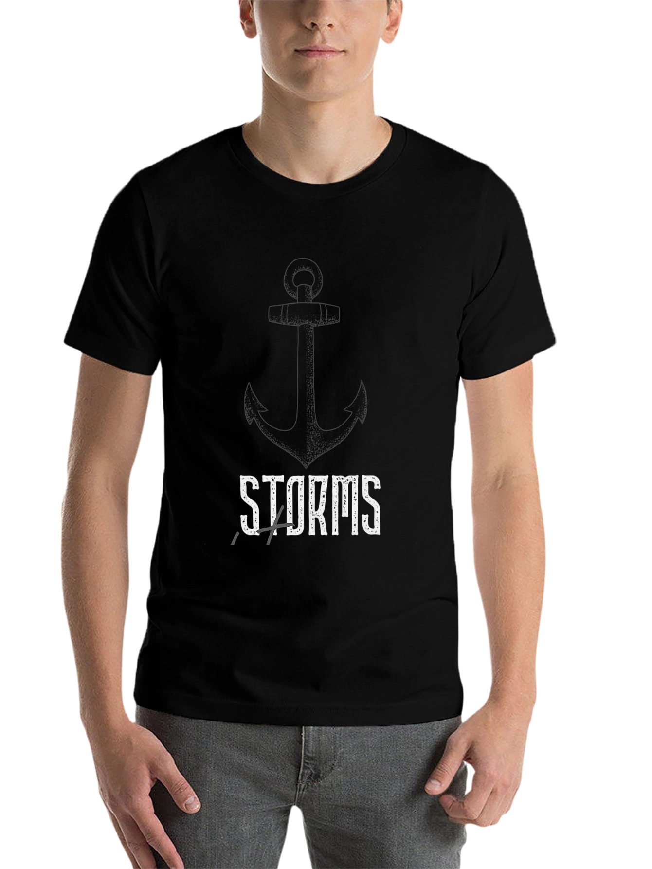 Black Storms Pass Anchor Graphic T-Shirt - Unisex view 7
