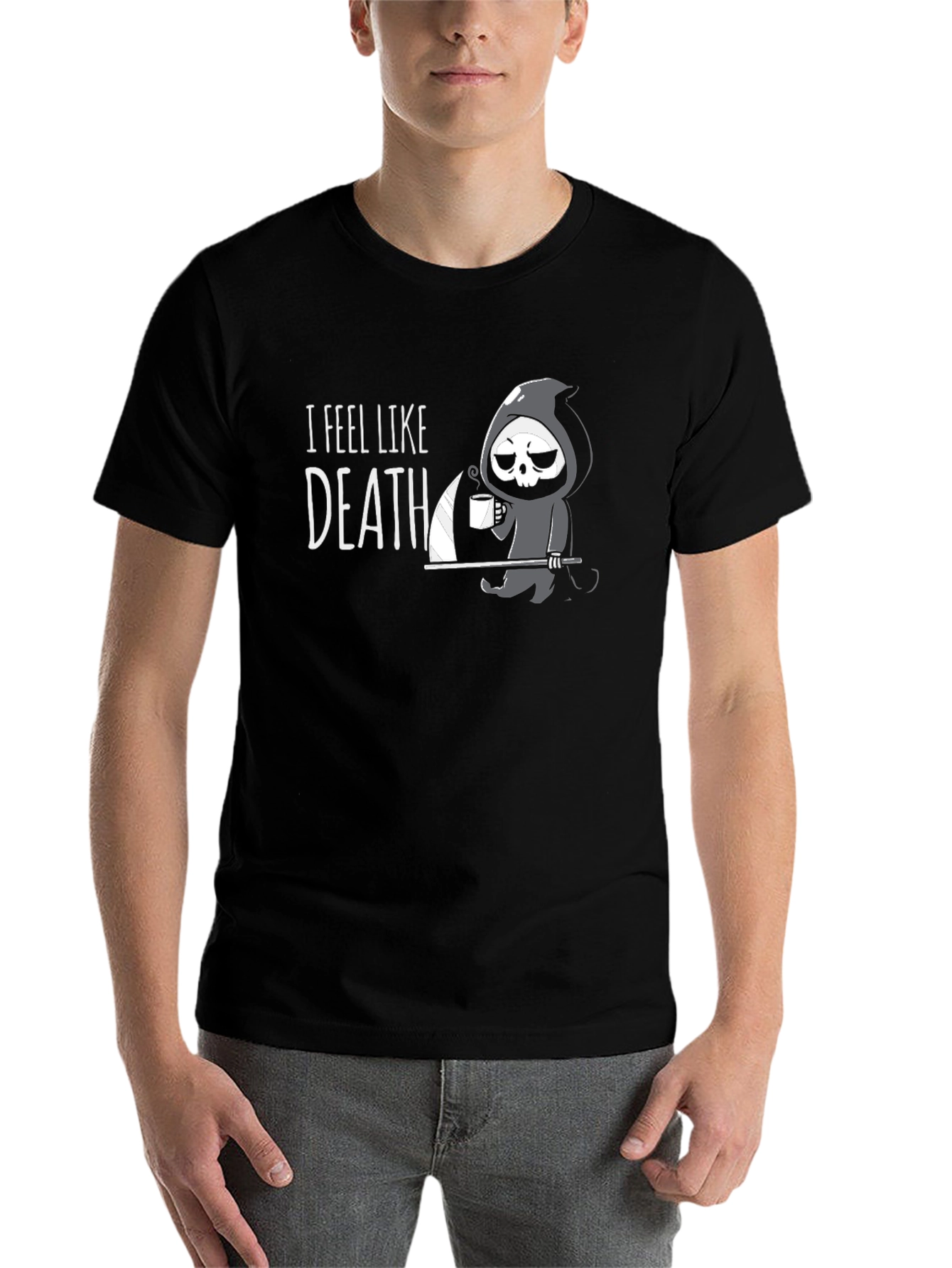 Black I Feel Like Death T-Shirt - Grim Reaper Coffee Humor view 7