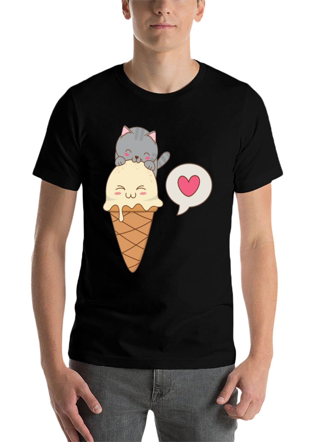 Black Cute Cat & Ice Cream Graphic Tee view 7