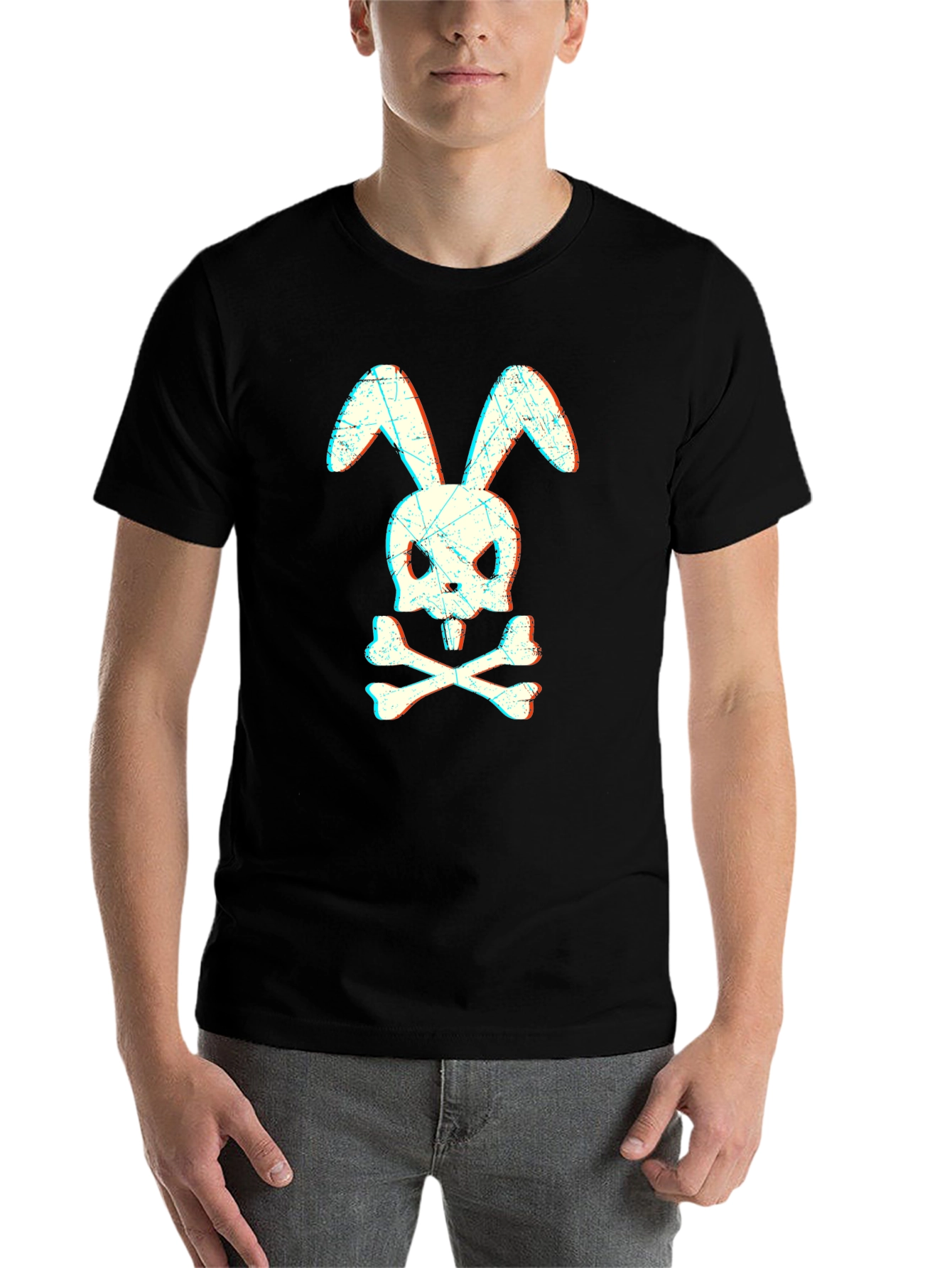 Black Skull Bunny Graphic T-Shirt - Edgy Streetwear view 7