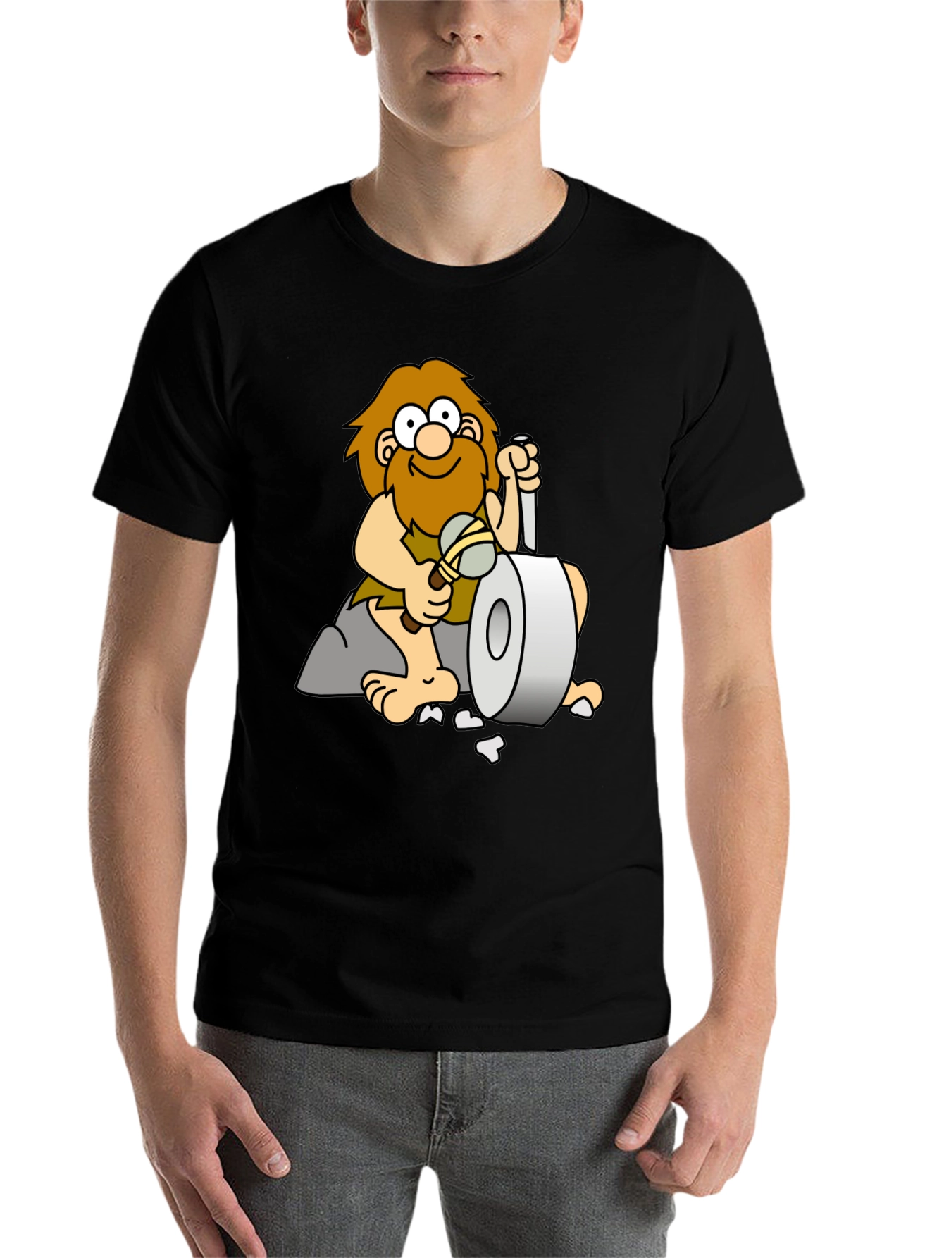 Black Funny Caveman Toilet Paper T-Shirt view 7
