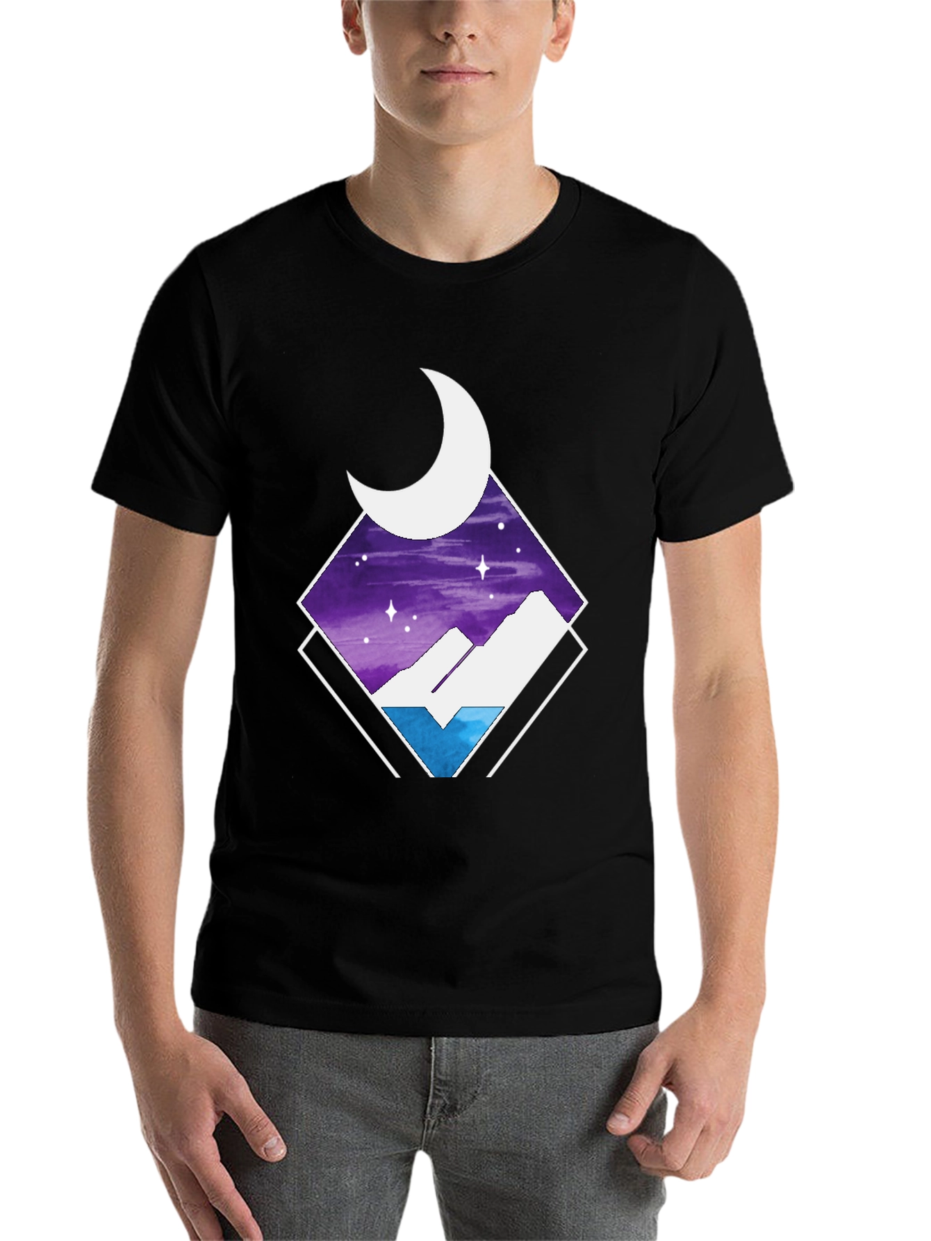 Black Night Sky Mountain T-Shirt view 7