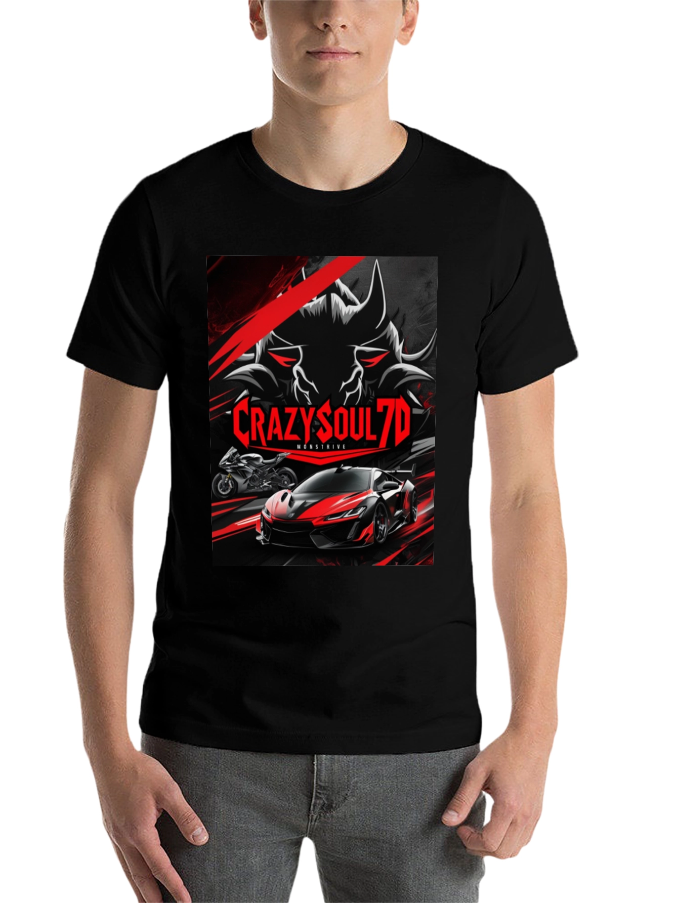 Black CrazySoul7D Monstrive Graphic T-Shirt view 7