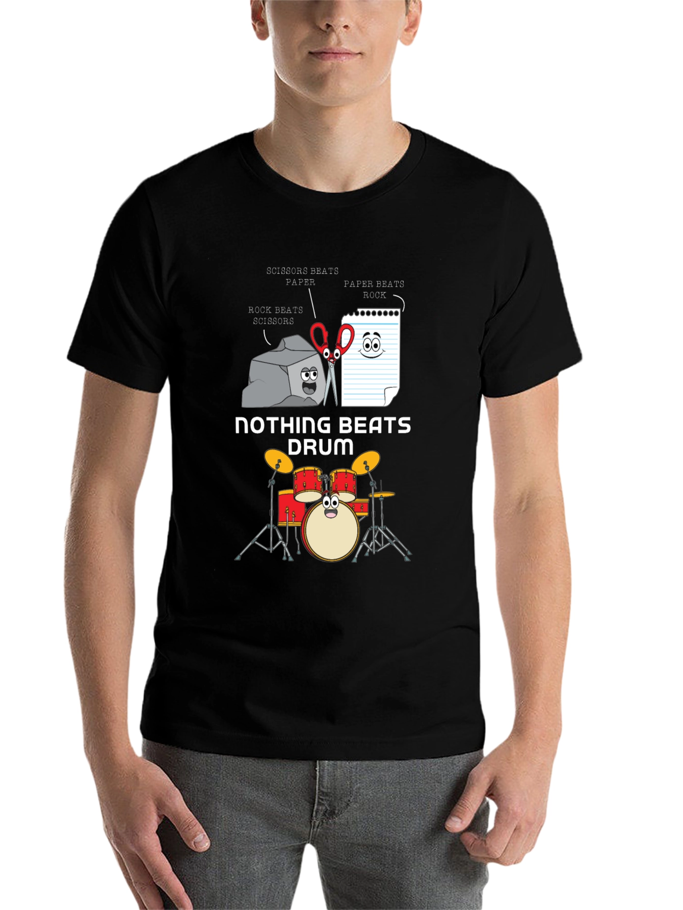 Black Rock Paper Scissors Drum Funny T-Shirt view 7